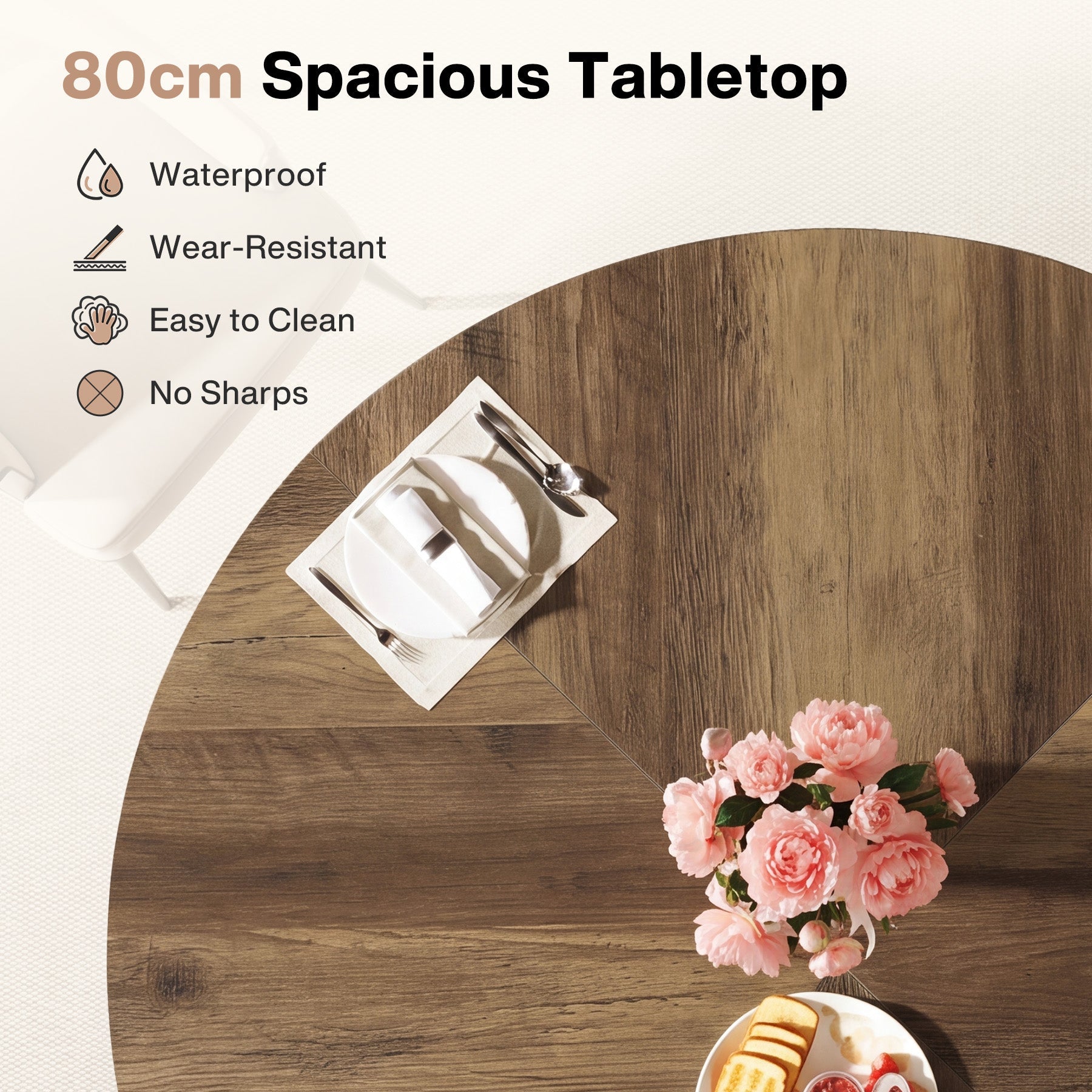 Tribesigns Table de salle à manger ronde pour 2 à 4 personnes, Table de cuisine de 80 cm avec pied stable