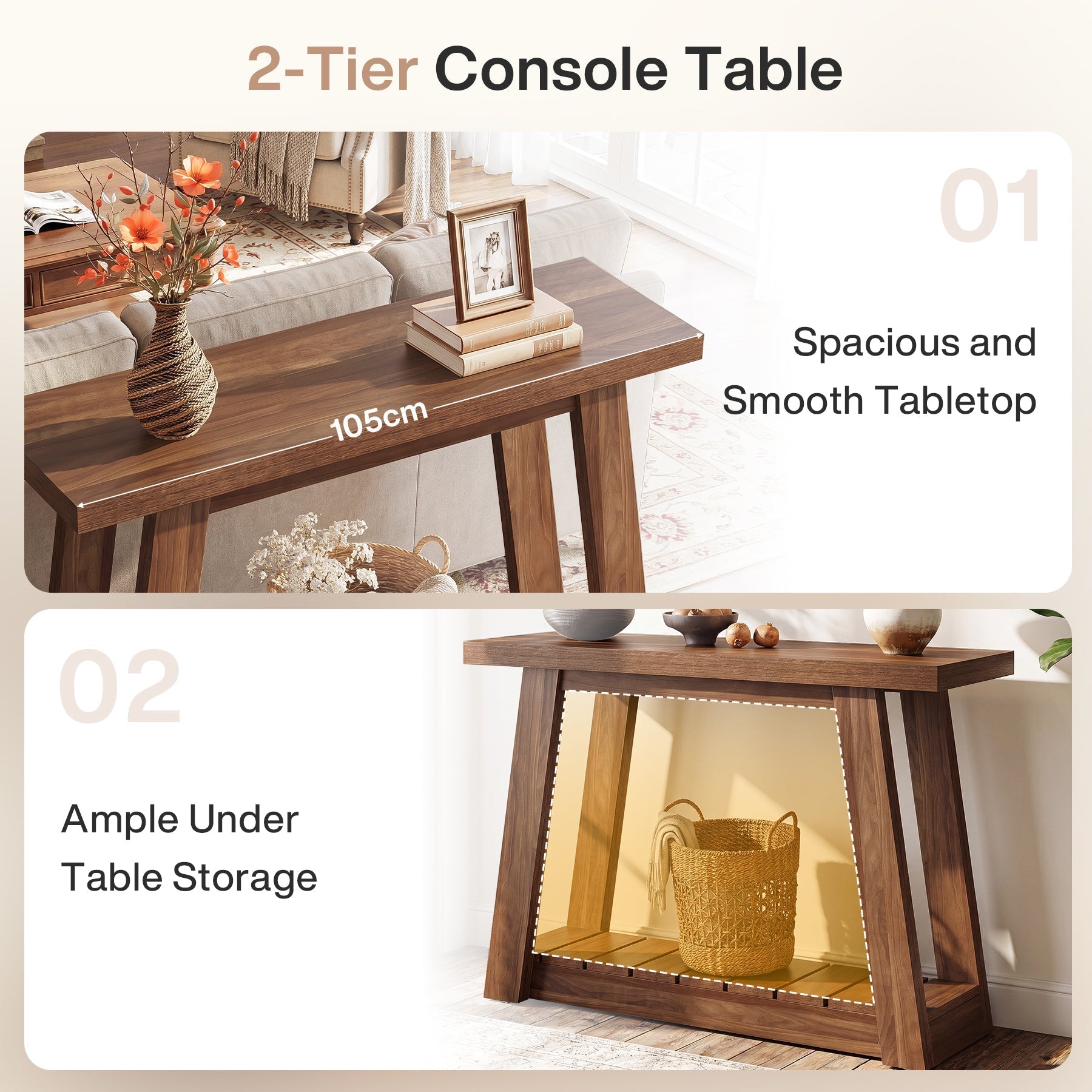 Tribesigns Console étroite de 105 cm, Table d'entrée avec deux étagères et espace de rangement ouvert