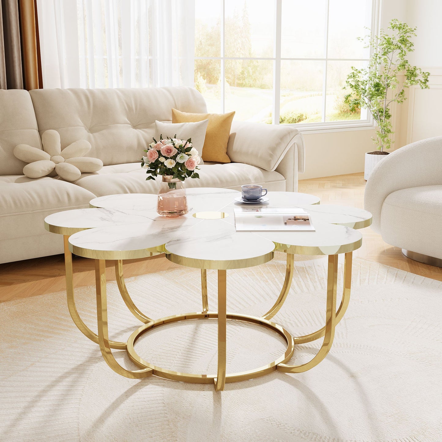 Tribesigns Table basse, Table centrale moderne en forme de fleur