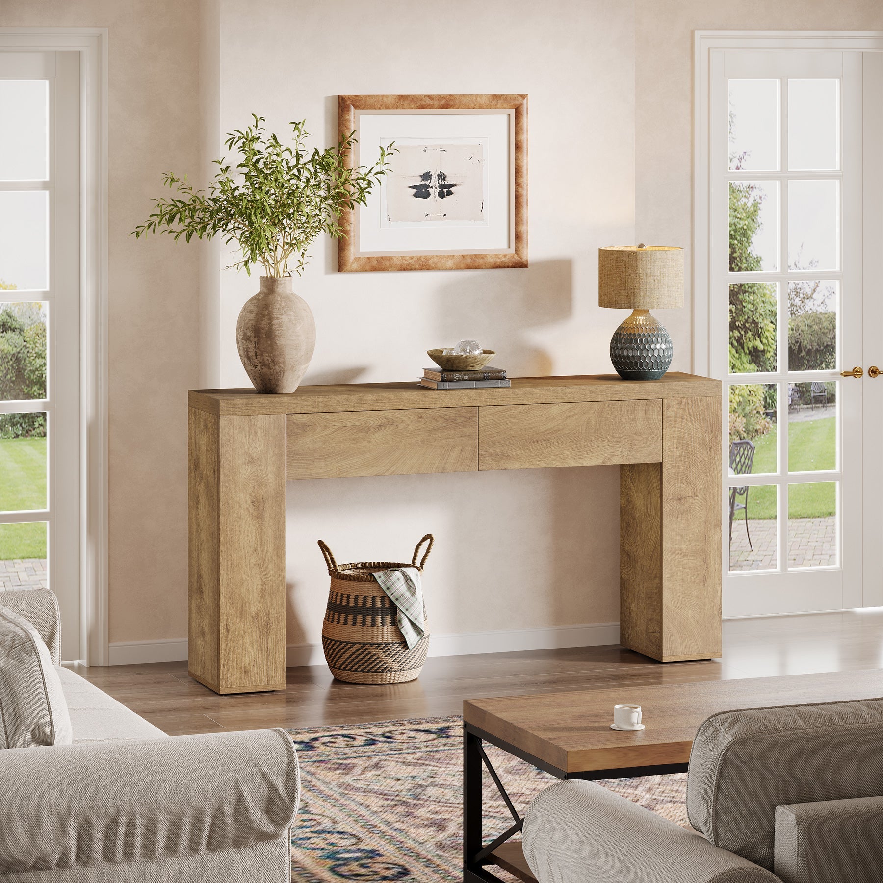 Tribesigns Table console 160 cm, Table basse d'entrée étroite avec 2 tiroirs