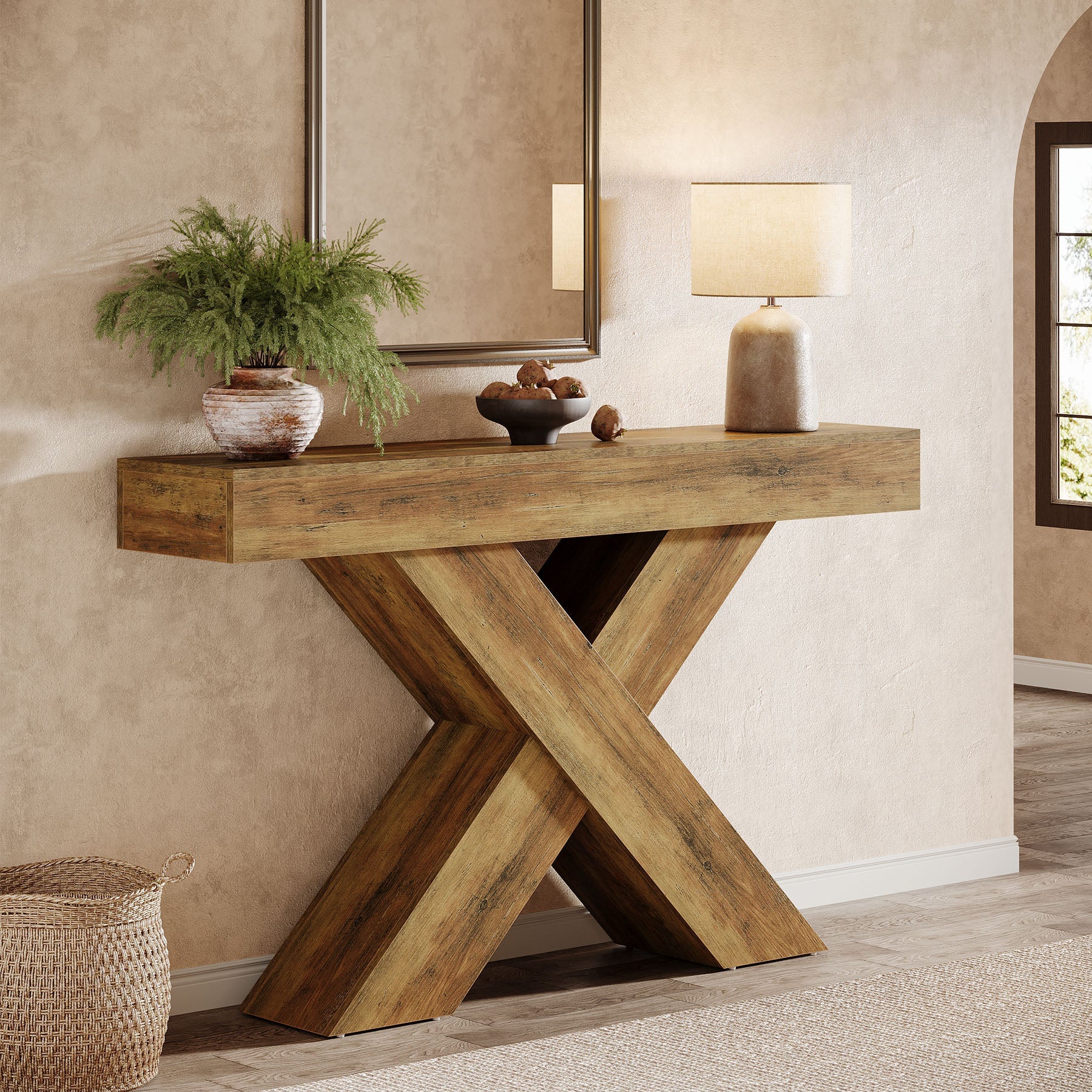 Tribesigns Console de 140 cm, Table d'appoint en bois au design unique