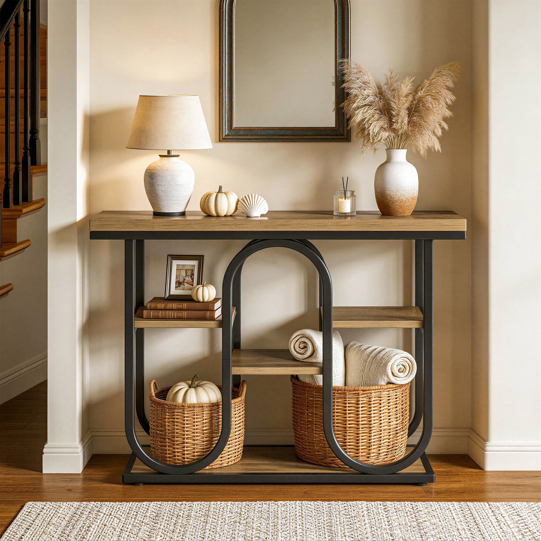 Tribesigns Console 100 cm, Table d'entrée industrielle à 4 niveaux avec étagères