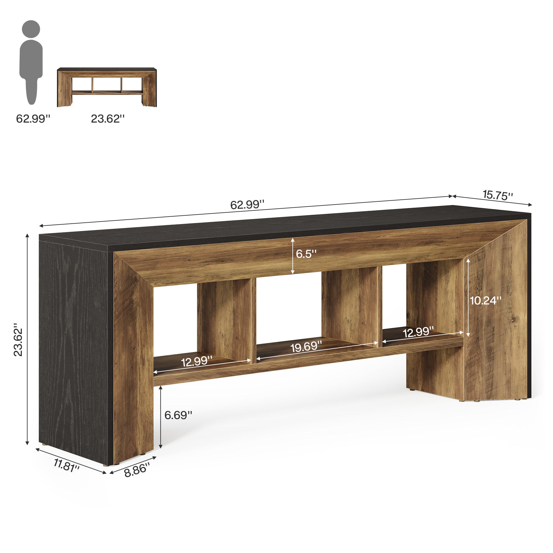 Meuble TV 160 cm unité multimédia 3 compartiments pour salon