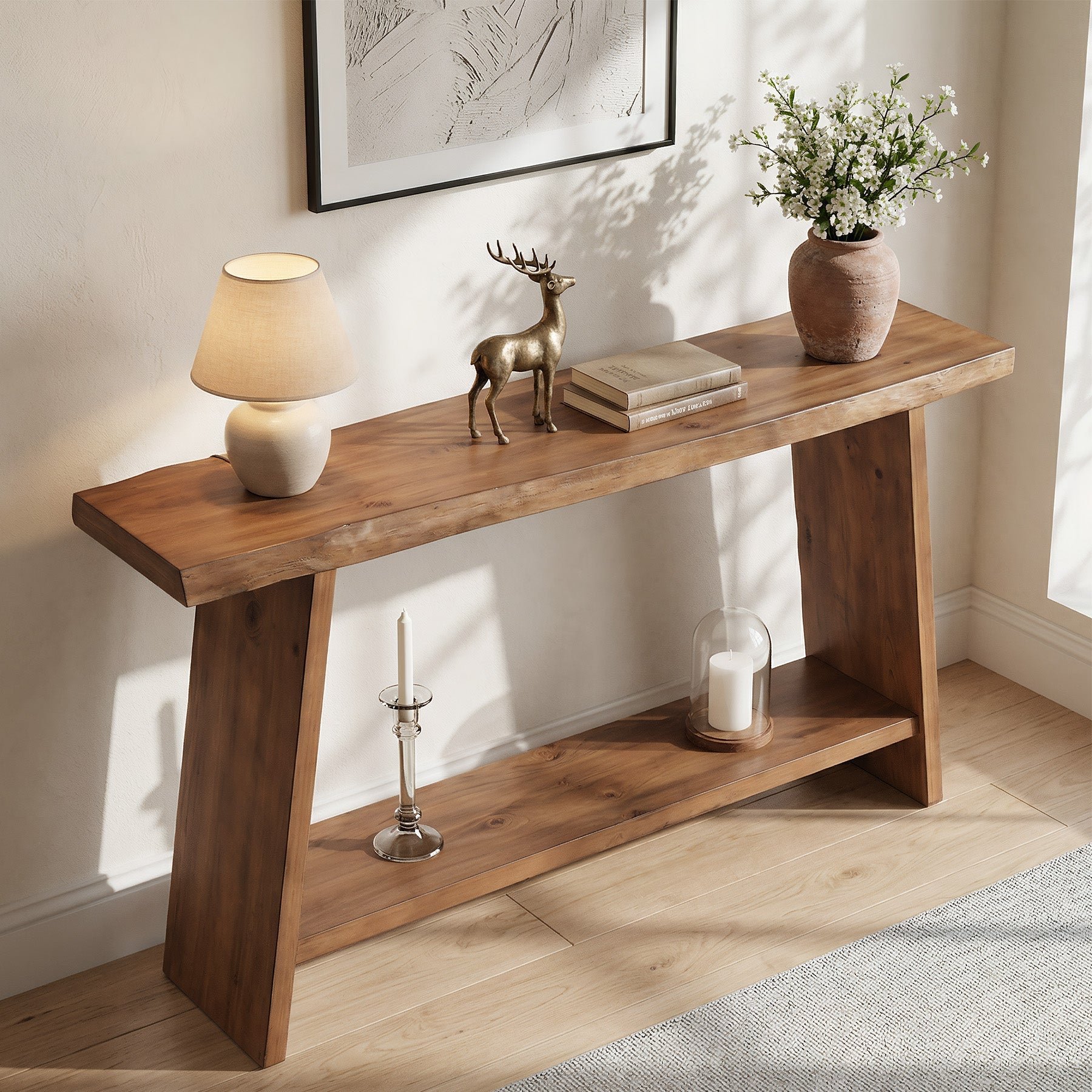 Tribesigns Console en bois massif de 160 cm, Table d'appoint à deux niveaux pour l'entrée