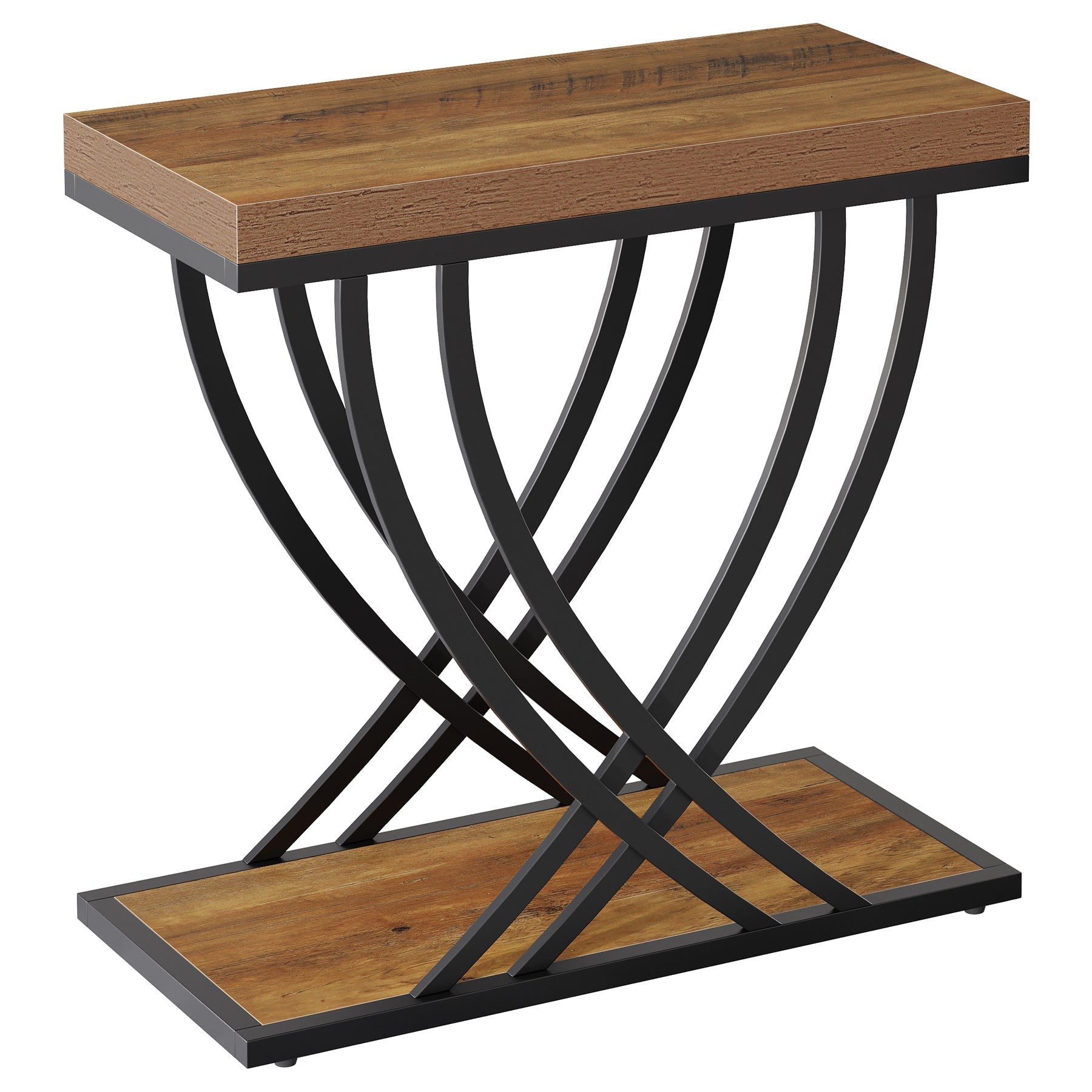 Tribesigns Ensemble de tables d'appoint de 60 cm, Table de chevet industrielle à 2 niveaux en marron rustique