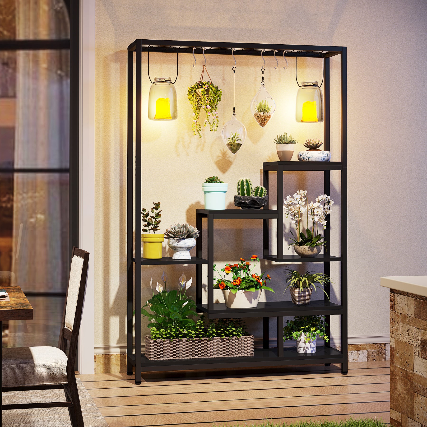 Tribesigns Support pour plantes d'intérieur à 5 niveaux, Étagère en métal avec 10 crochets de suspension en S
