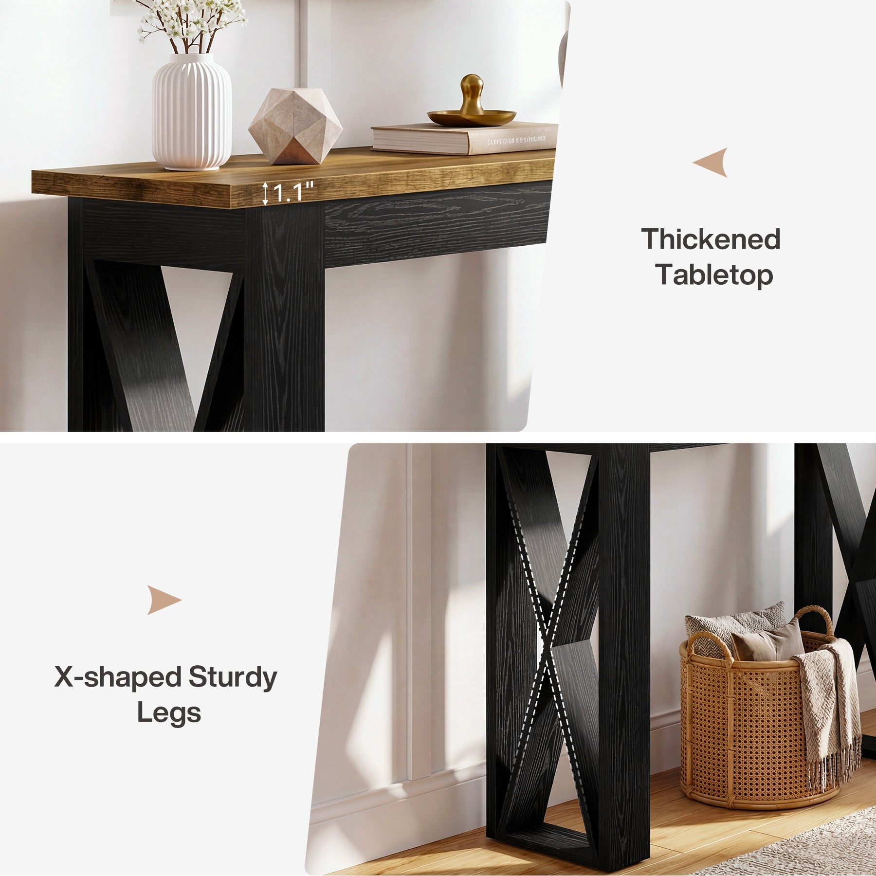 Tribesigns Console étroite 105 cm, Table d'entrée style industriel avec étagère de rangement