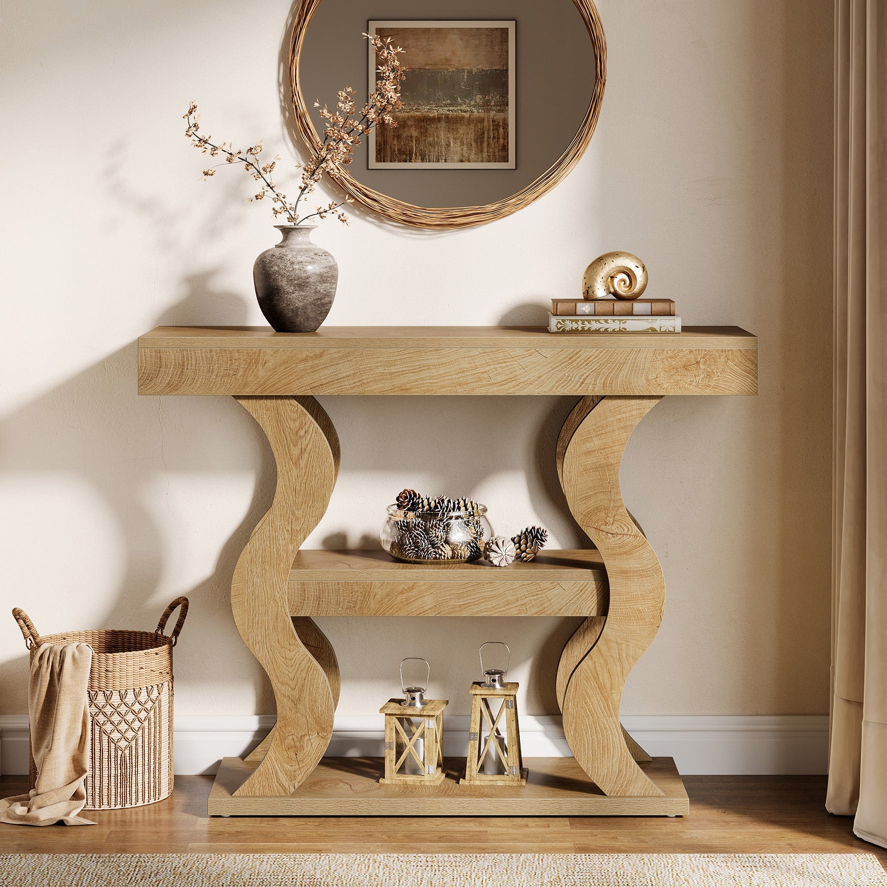 Tribesigns Console étroite 105 cm, Table d'entrée à 3 niveaux avec étagères