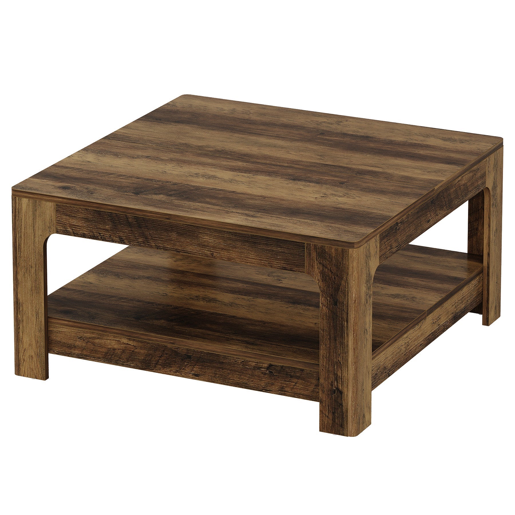 Tribesigns salontafel van 100 cm met opbergplank, grote vierkante woonkamertafel in landelijke stijl