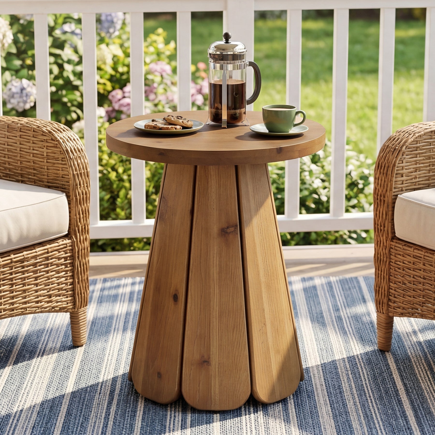 Tribesigns Table d'appoint ronde en bois massif 50 cm, Style champêtre avec piètement sculptural