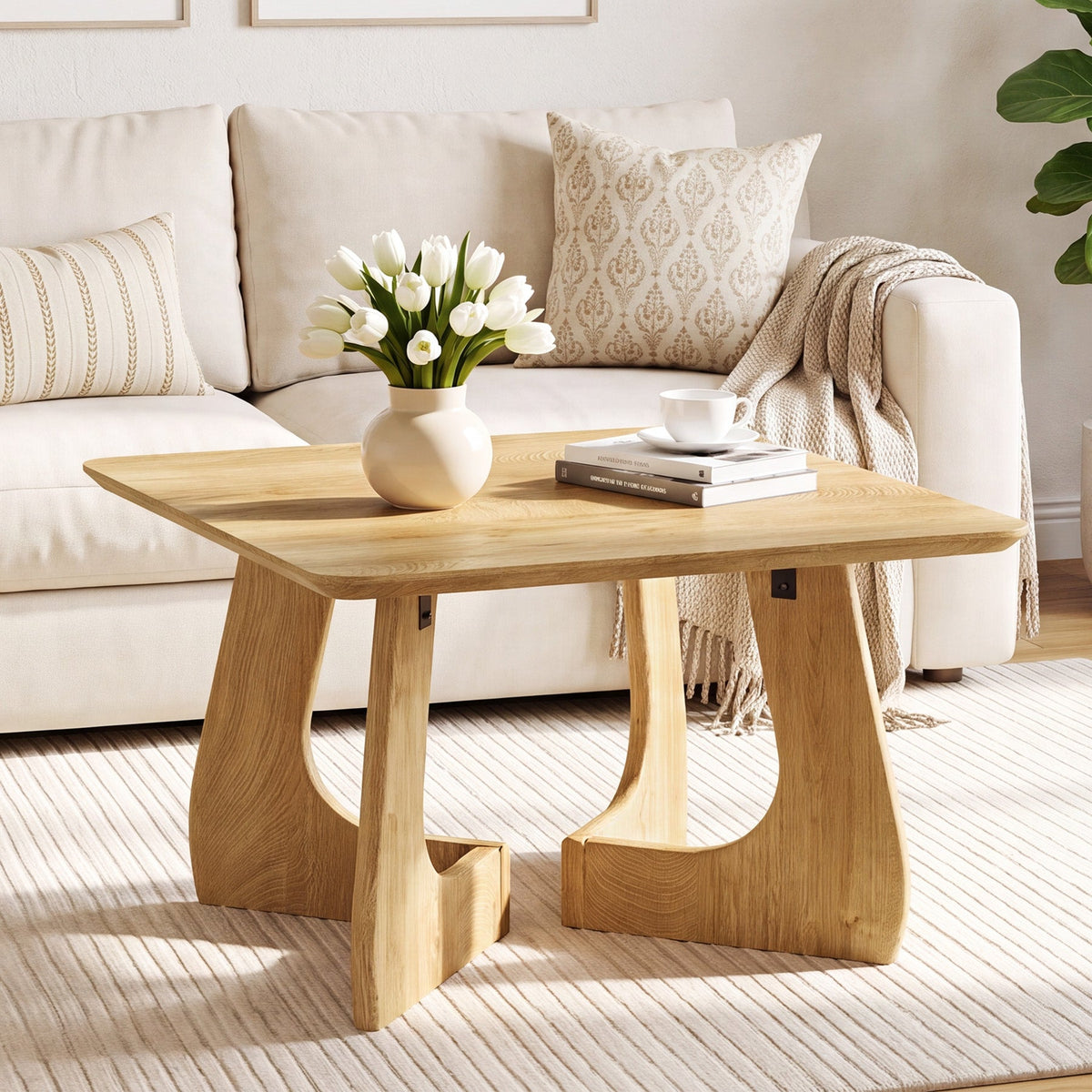 Tribesigns Table basse carrée 80 cm, Table de salon moderne avec piètement sculptural en bois