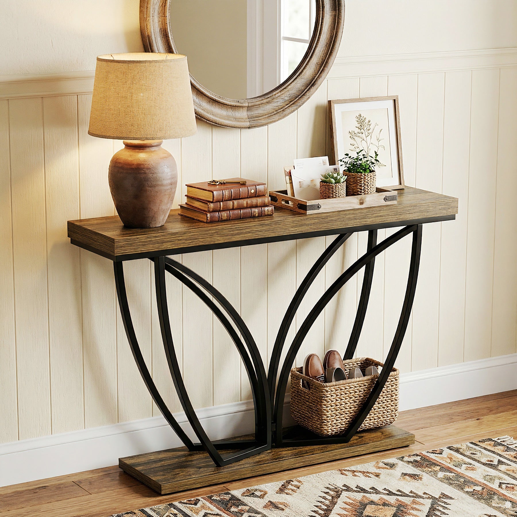 Tribesigns Console industrielle étroite de 105 cm, Couleur marron rustique