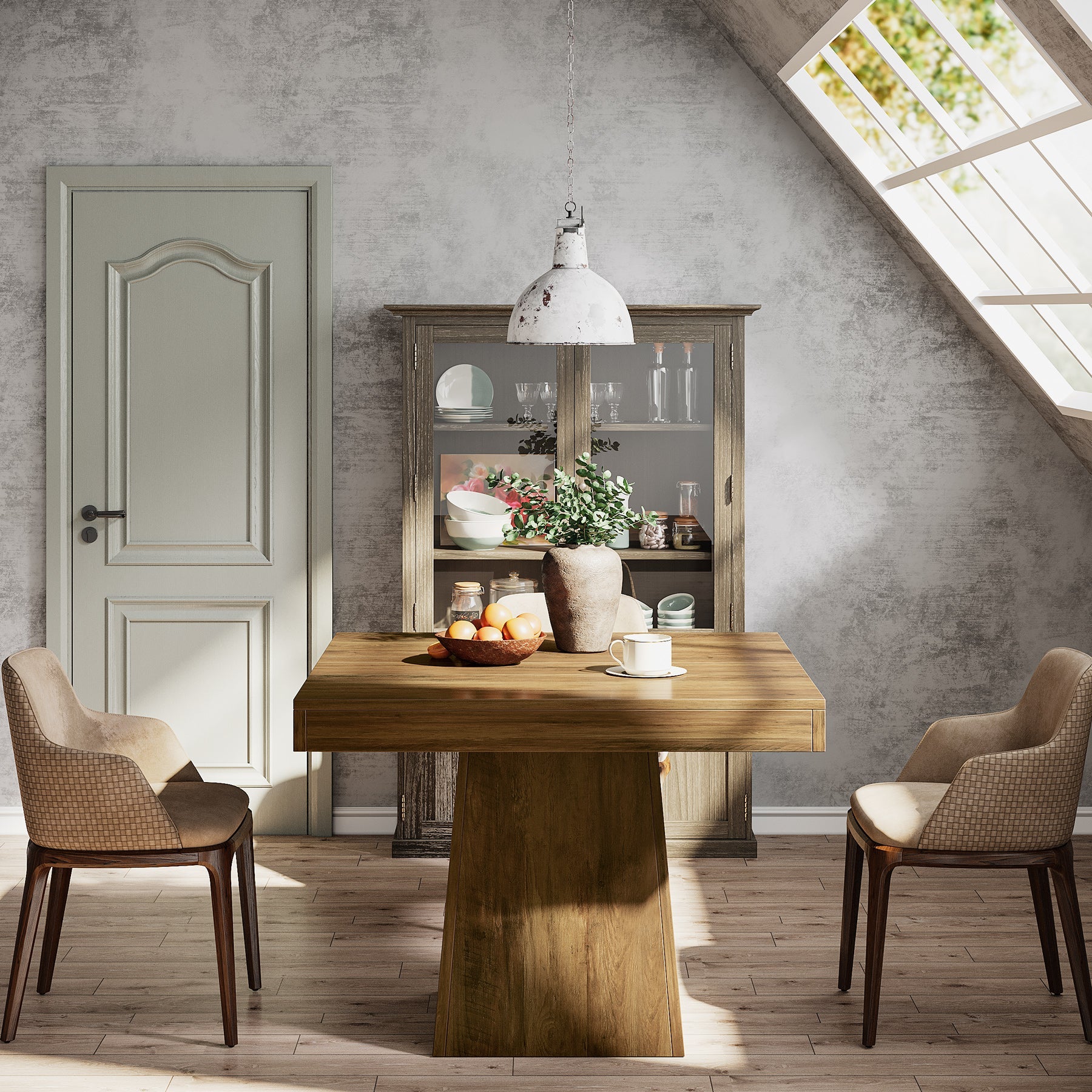 Tribesigns Table de salle à manger carrée de 80 cm pour 4 personnes, Style champêtre avec piètement à colonnes couleur marron