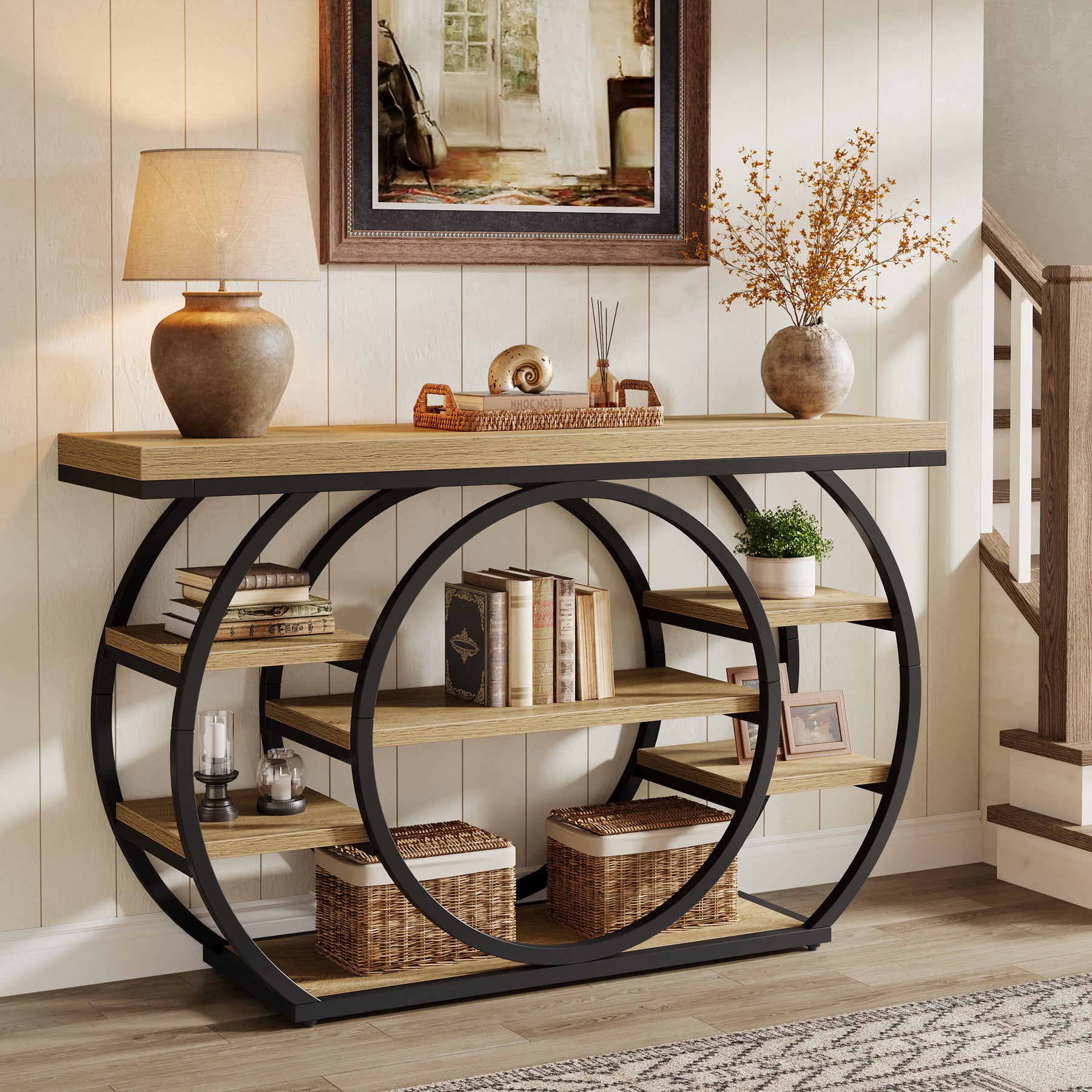 Tribesigns Console de 120 cm, Table de salon industrielle à 5 niveaux avec cadre en métal