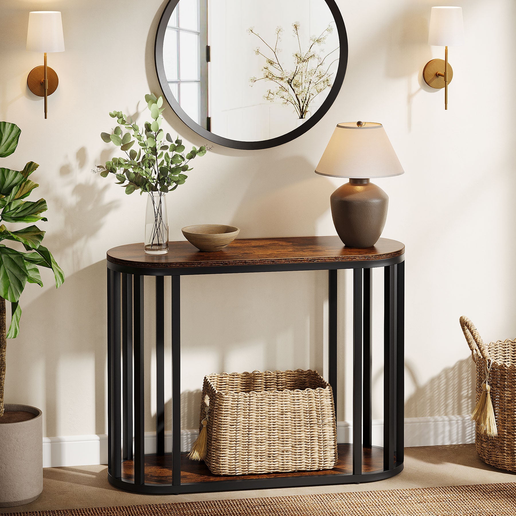 Tribesigns Table d'appoint étroite avec étagère, Table de chevet à deux niveaux de style industriel