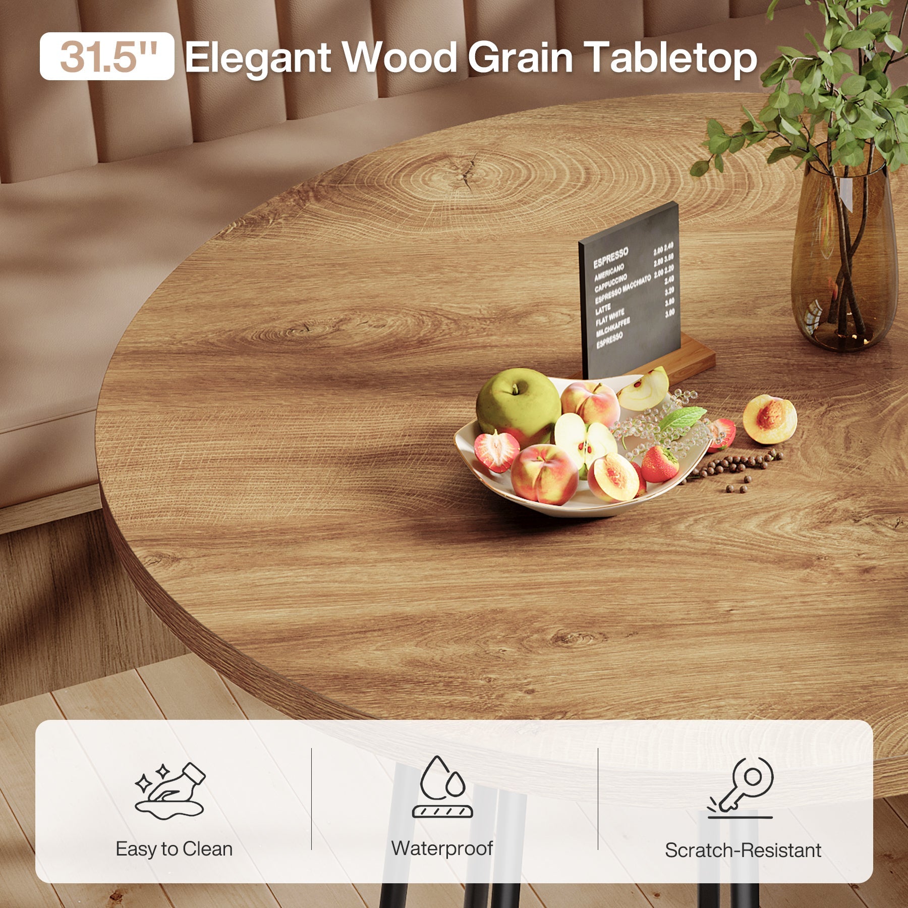 Tribesigns Table ronde de salle à manger de 80 cm, Style industriel pour 2 à 4 personnes avec piètement en acier