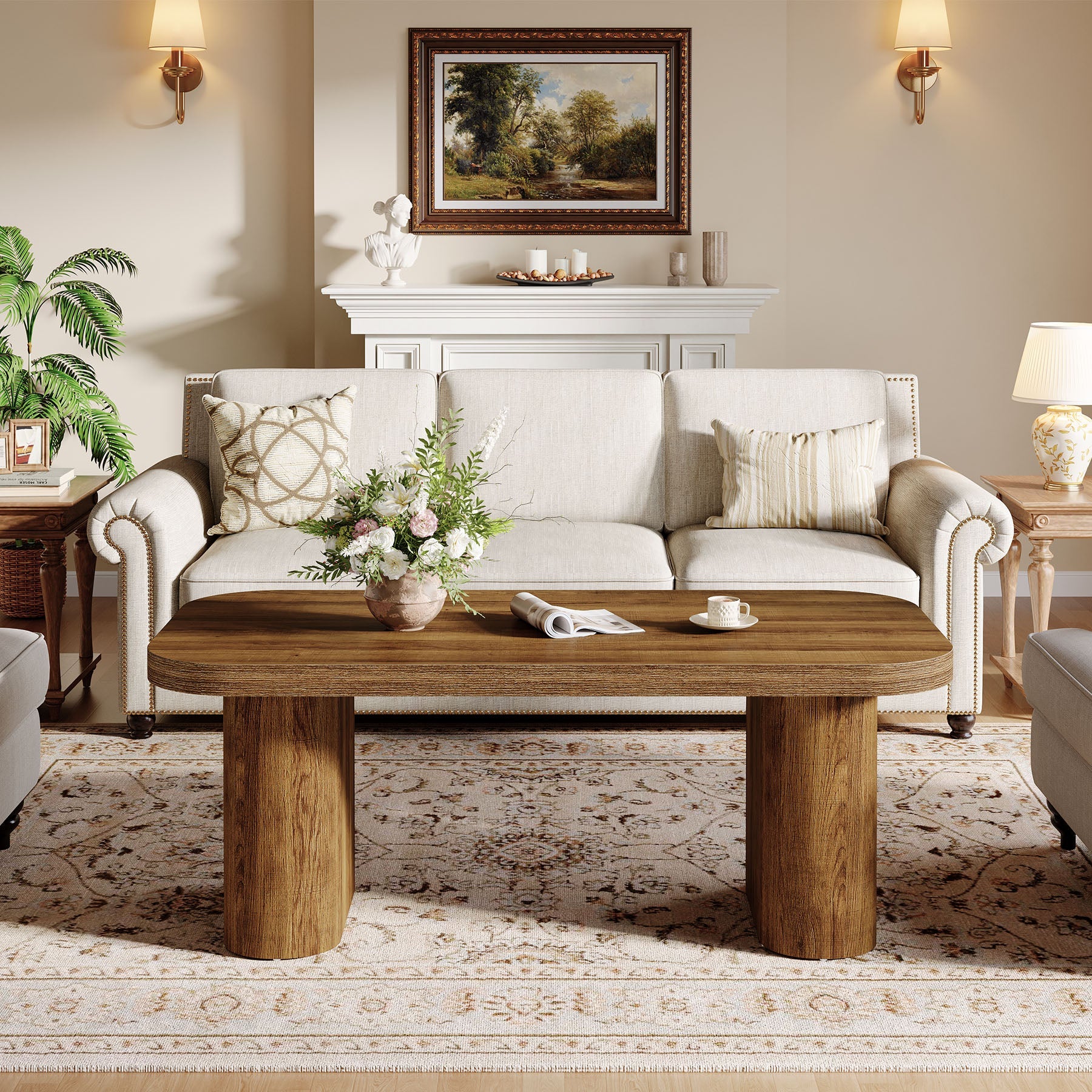 Table basse moderne de 120 cm, Table de salon robuste de style champêtre