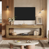 Tribesigns Meuble TV bas 160 cm style maison de campagne pour téléviseurs de 55 à 75 pouces avec 2 niveaux 3