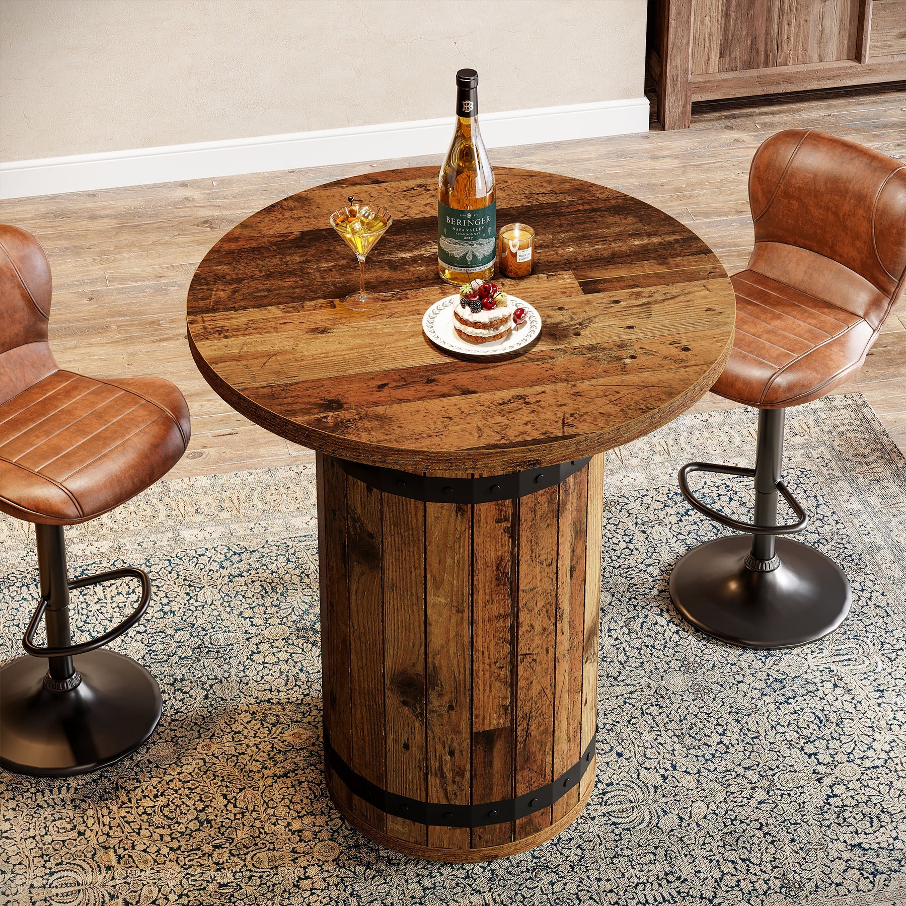 TribesignsTable de bar ronde  de 100 cm, Table bistro pour cuisine et salon