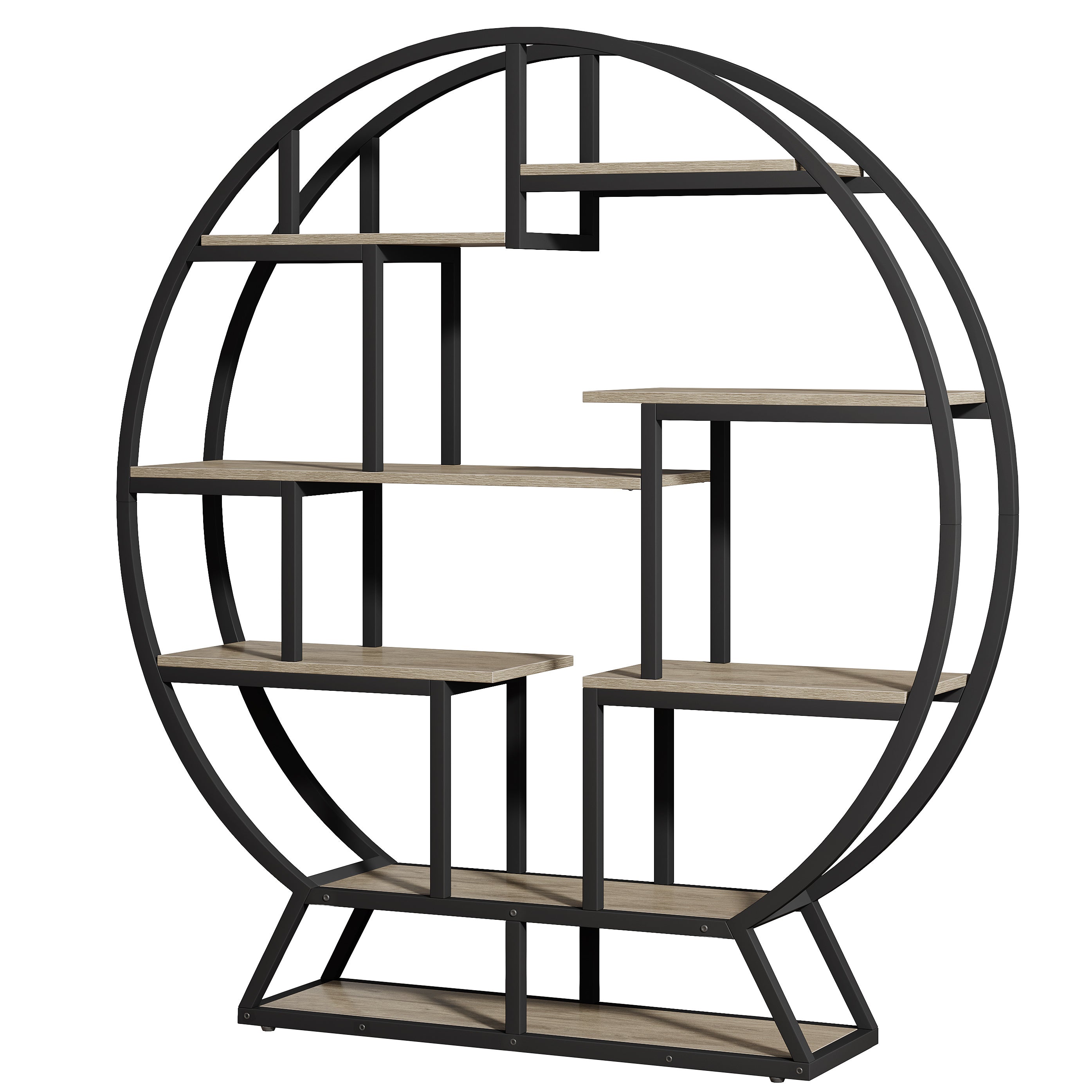 Tribesigns Bibliothèque autoportante, Étagères rondes à livres en bois industriel