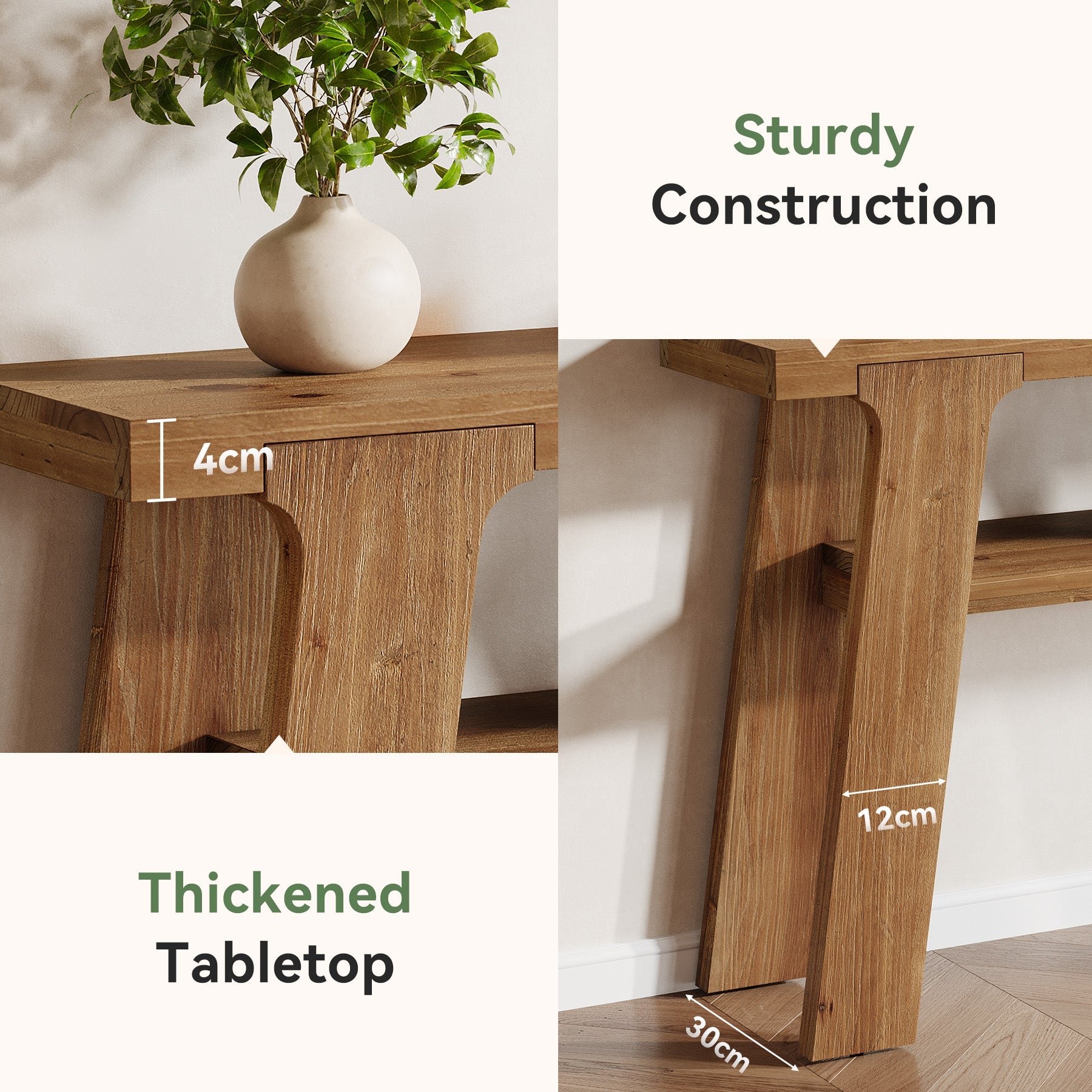Tribesigns Console en bois massif de 120 cm, Style rustique idéale pour une entrée ou un canapé avec 2 étagères