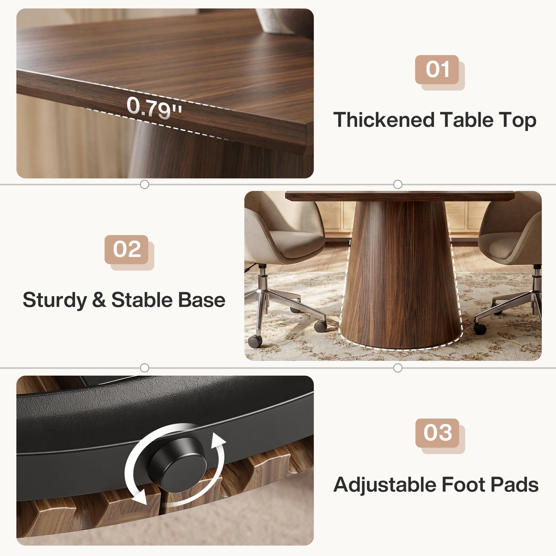 Tribesigns Table de conférence carrée de 80 cm avec plateau épais, Table de bureau en bois pour 4 personnes