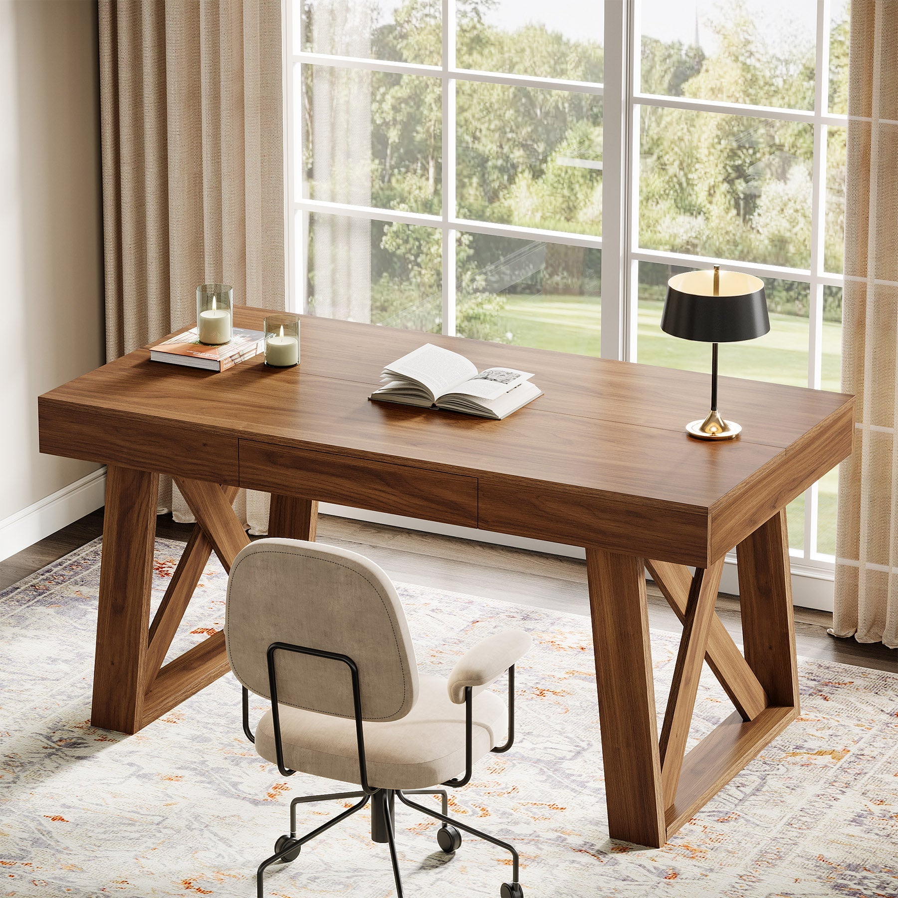 Tribesigns Bureau 140cm de Large avec Tiroir, Table d'étude Rétro Brun