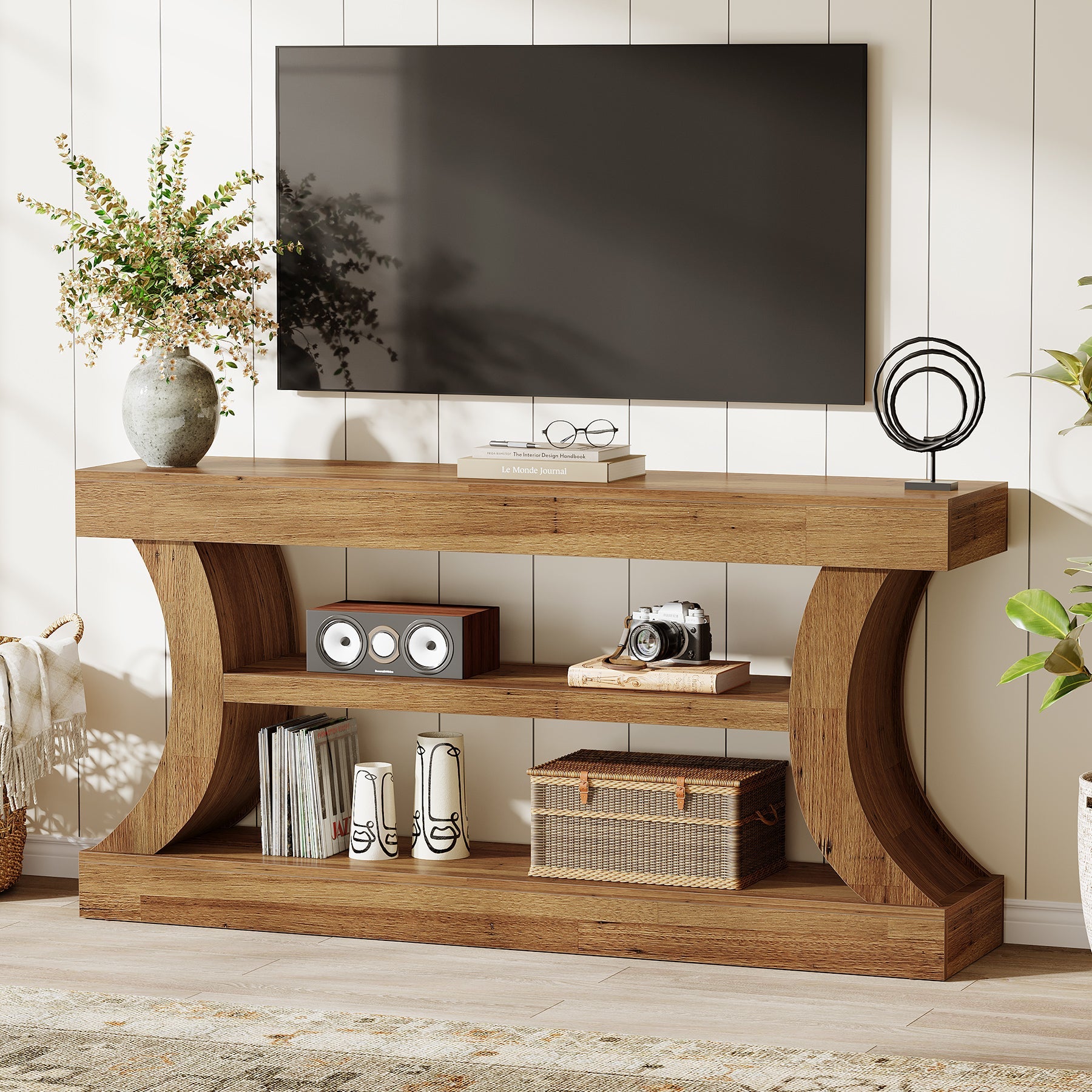 Tribesigns Console de 160 cm au design incurvé, Meuble TV bas avec rangement pour salon
