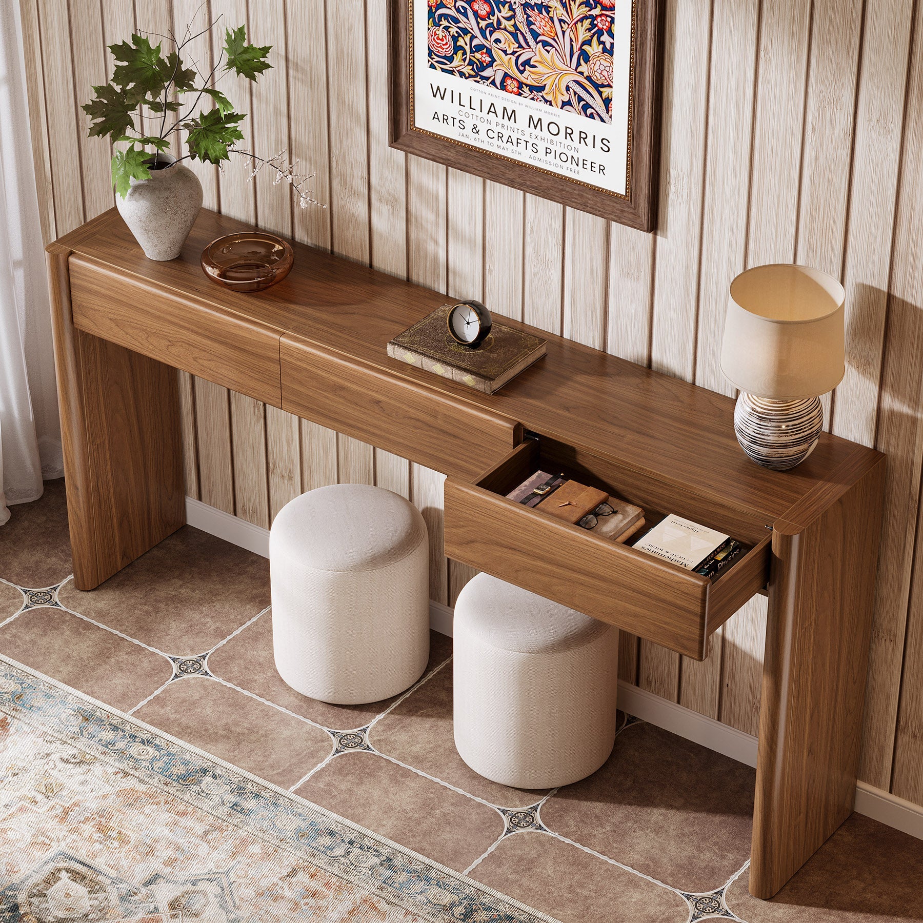 Tribesigns Console de 180 cm avec 3 tiroirs, Table d'entrée étroite marron vintage Table basse en bois avec étagère