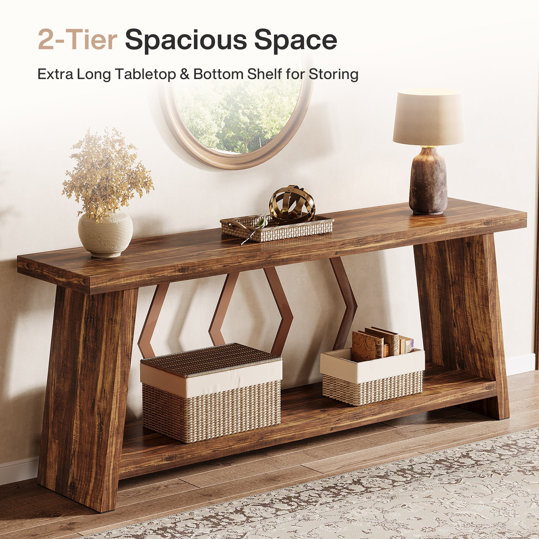 Tribesigns Console extra-longue de 180 cm avec 2 étagères, Table d'appoint étroite pour salon et entrée