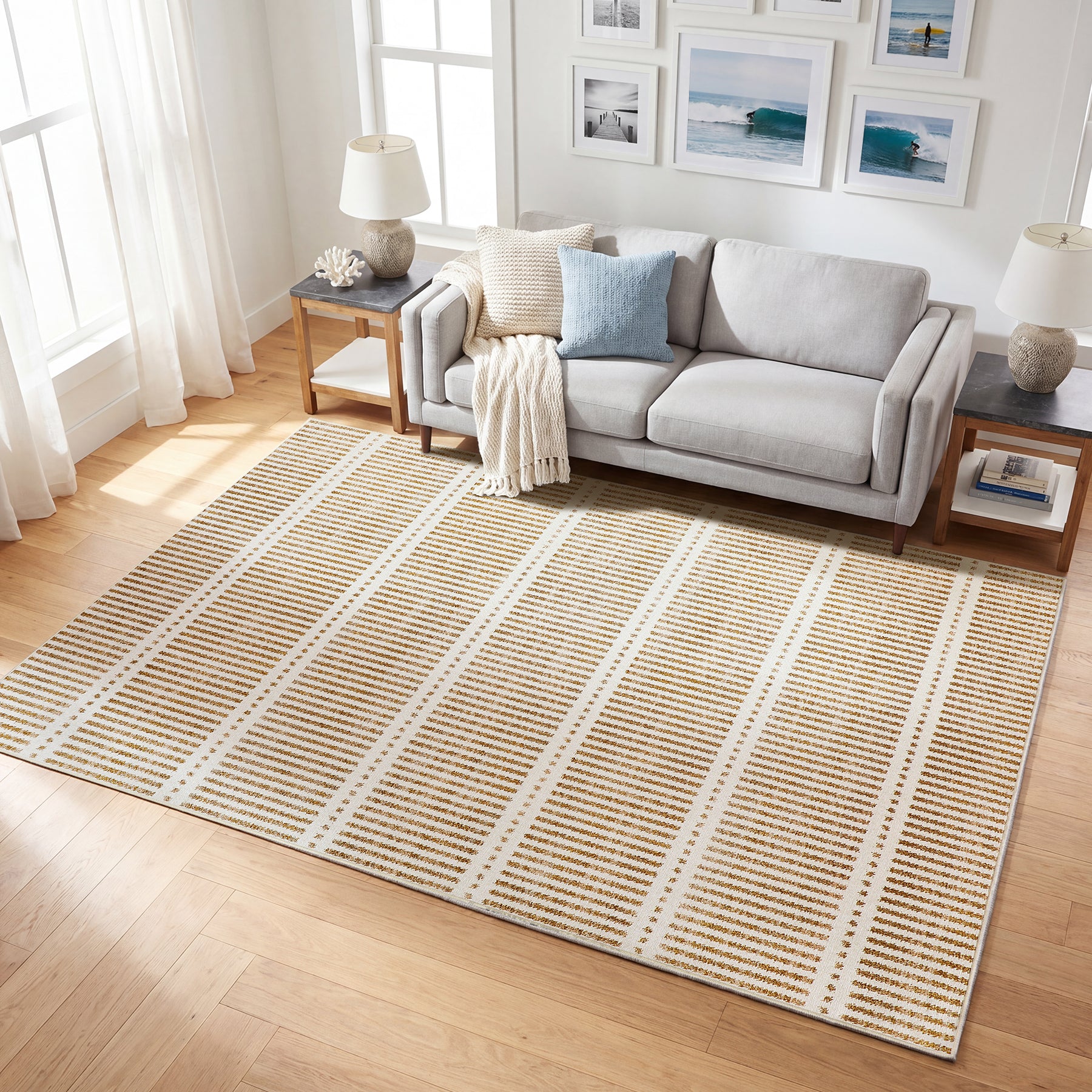Tribesigns Tapis lavable à poils ras, 160 x 230 cm & 200x300 cm Ultra-fin, Design rayé style ferme