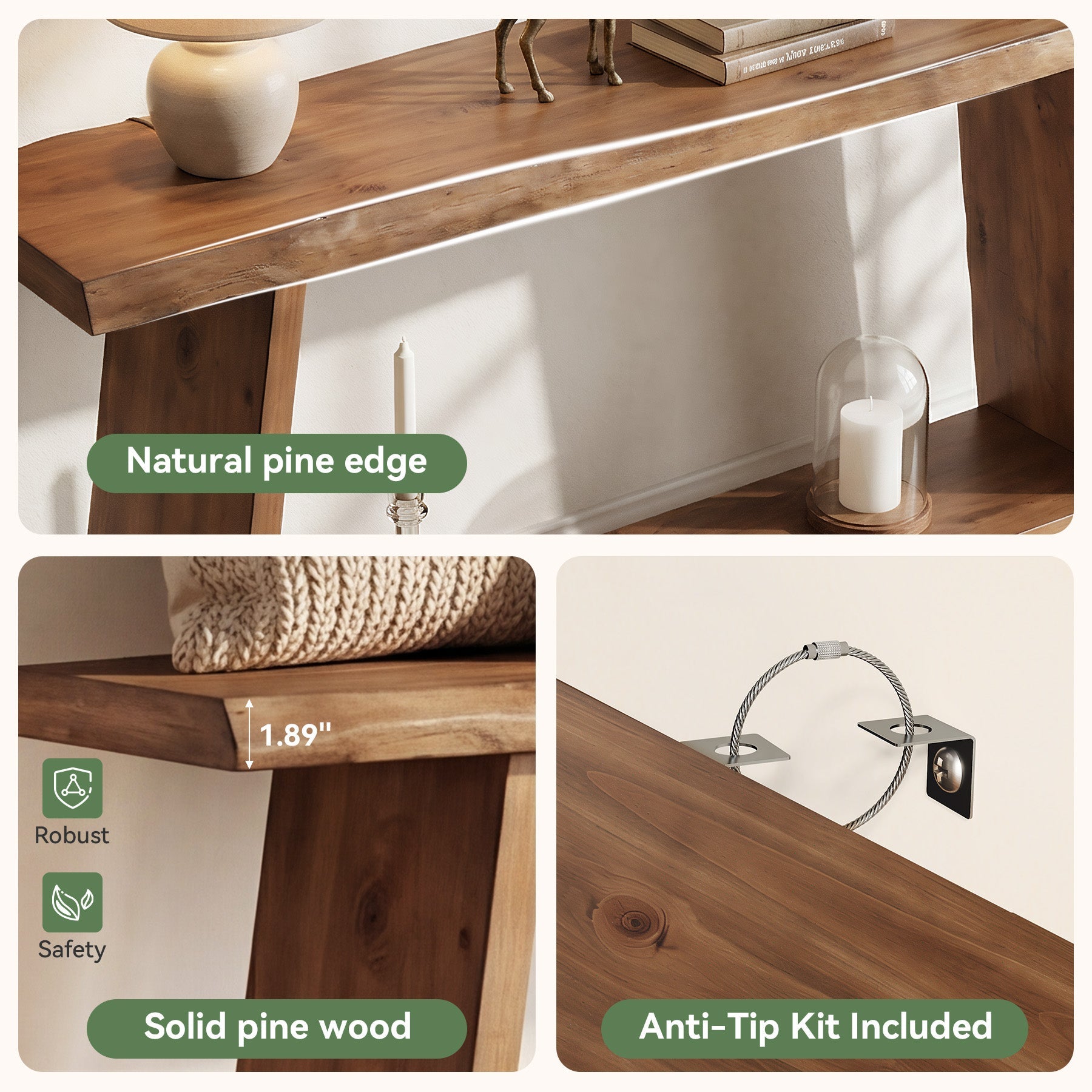 Tribesigns Console en bois massif de 160 cm, Table d'appoint à deux niveaux pour l'entrée
