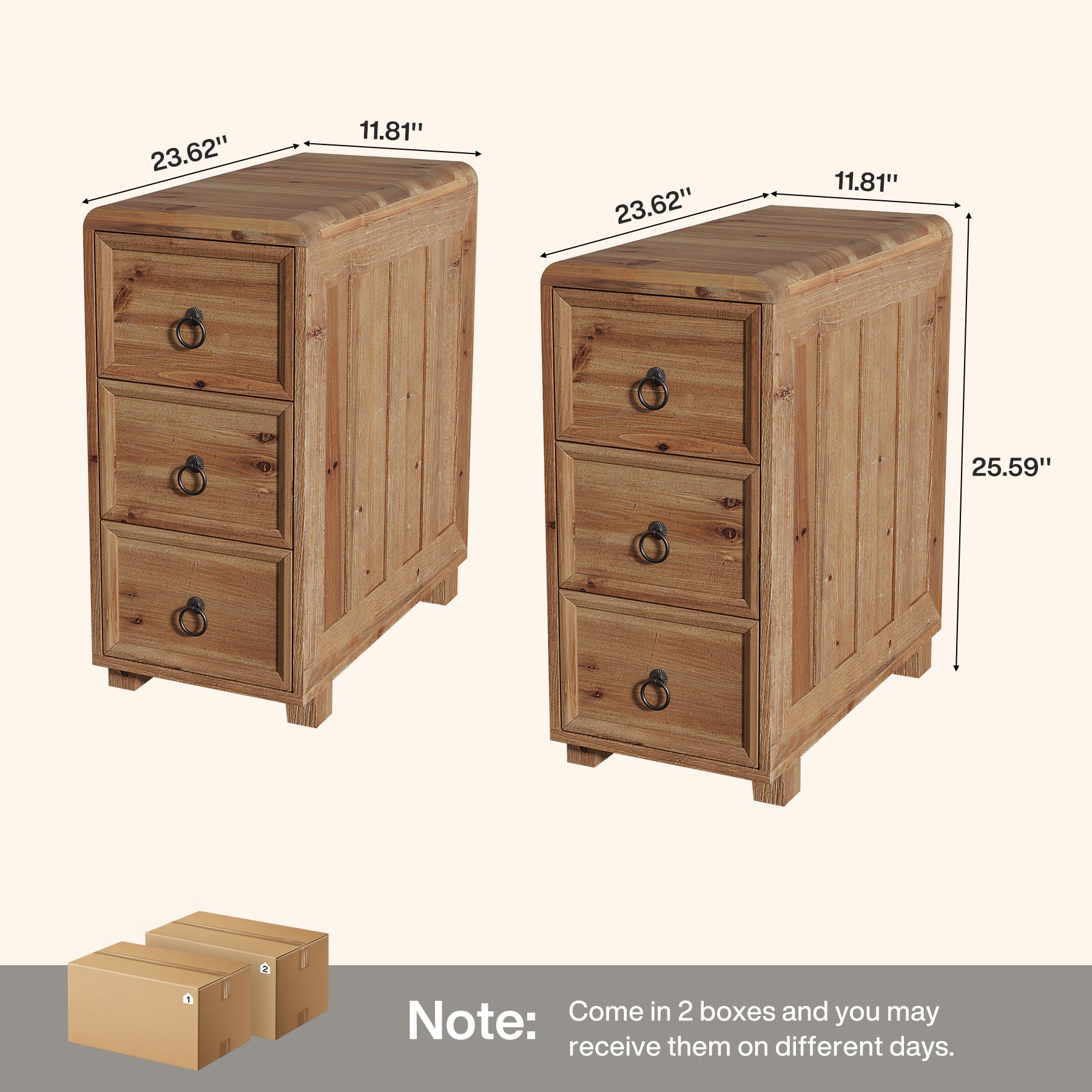 Tribesigns Table d'appoint étroite en bois massif avec 3 tiroirs pour salon, Table de chevet fine, table d'appoint