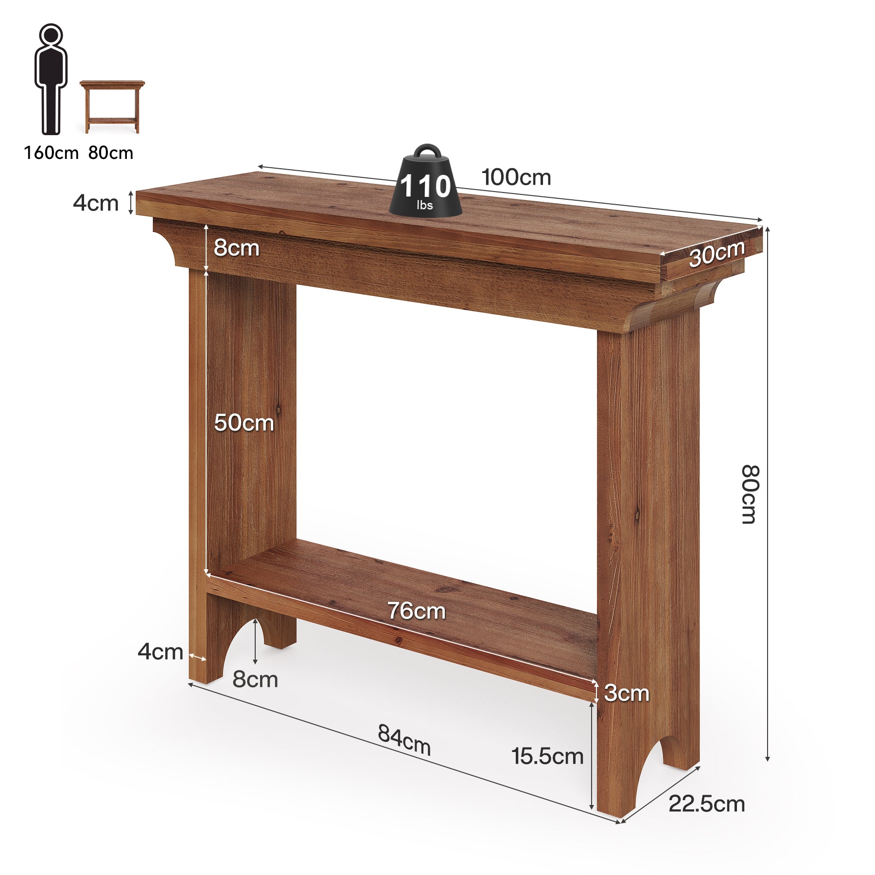 Tribesigns Console en bois massif de 100 cm avec étagère inférieure, Table d'entrée étroite de style champêtre