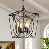 Tribesigns Lustre industriel noir, Suspension géométrique avec 4 douilles E14 hauteur réglable 3