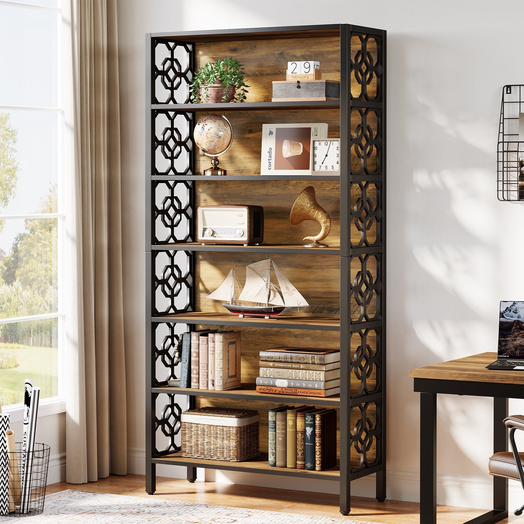 71" Bookshelf, 7 - Tier Etagere Bookcase Corner Storage Organizer Tribesigns