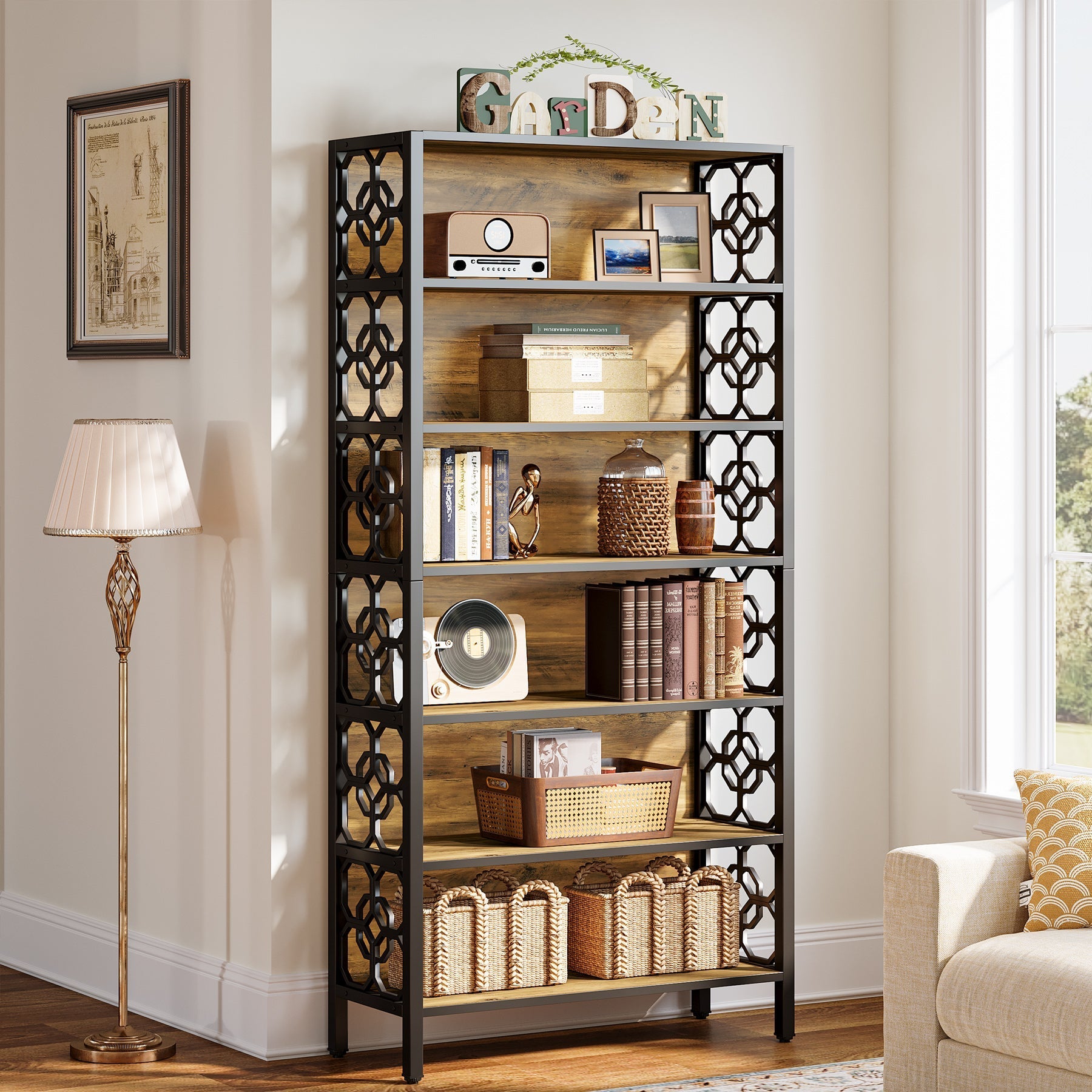 71" Bookshelf, 7 - Tier Etagere Bookcase Corner Storage Organizer Tribesigns