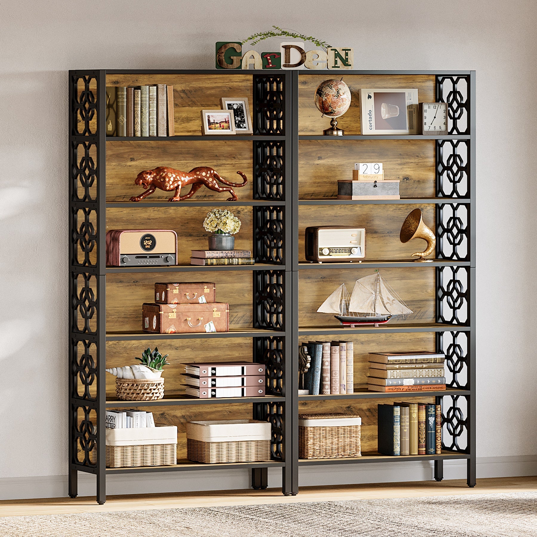 71" Bookshelf, 7 - Tier Etagere Bookcase Corner Storage Organizer Tribesigns