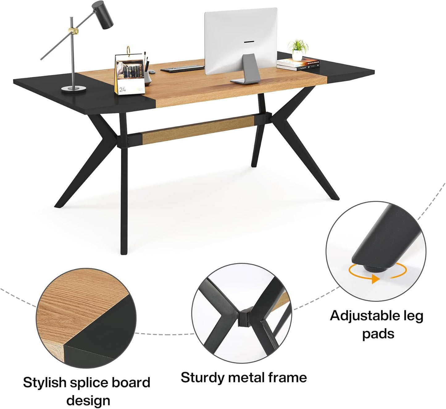 Tribesigns Bureau exécutif, Grand bureau d'ordinateur avec cadre en X Table de travail moderne