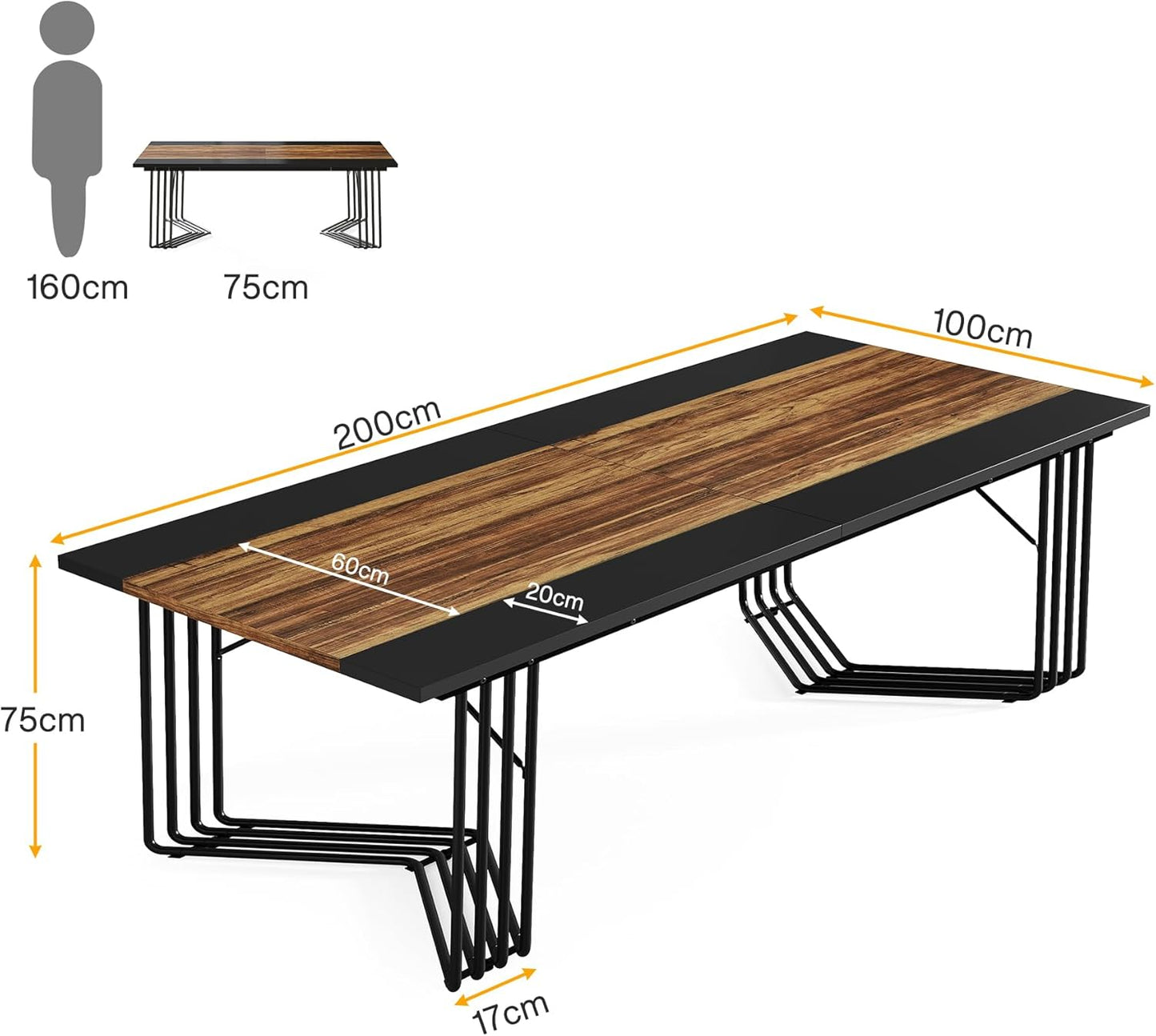 Tribesigns Bureau 200 cm, table de conférence, table d'ordinateur pour 2 personnes