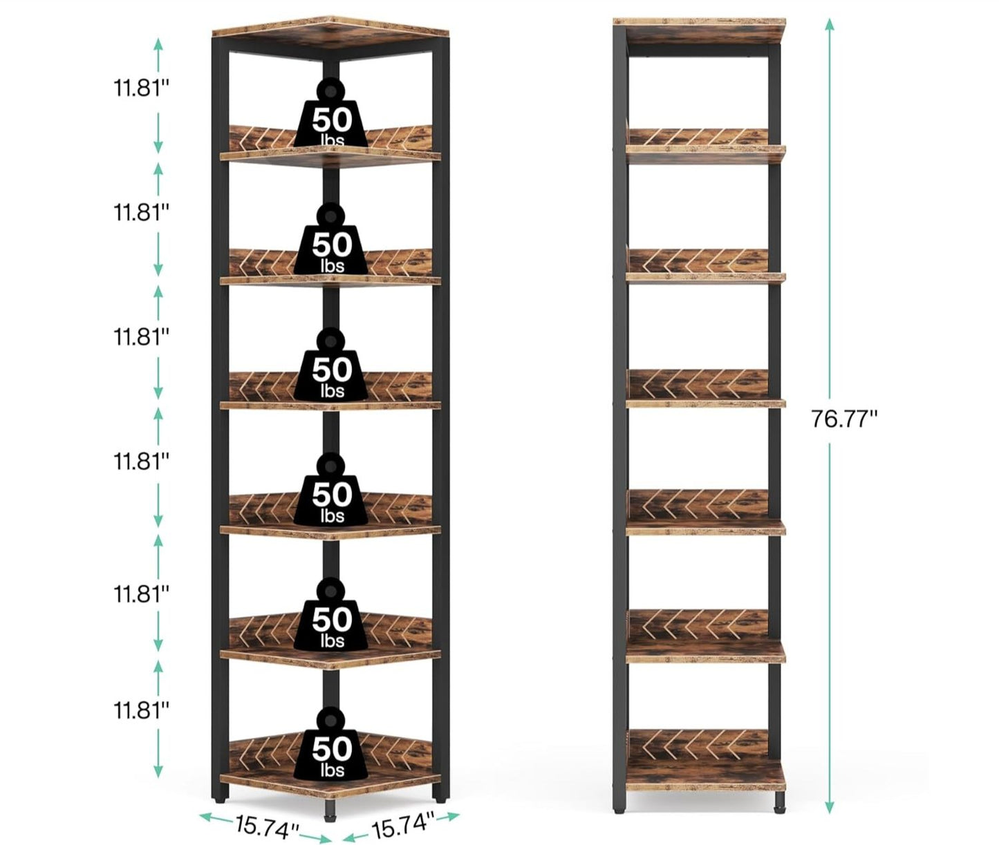 Tribesigns Étagère d'angle à 6 Niveaux, Étagère murale rustique de rangement