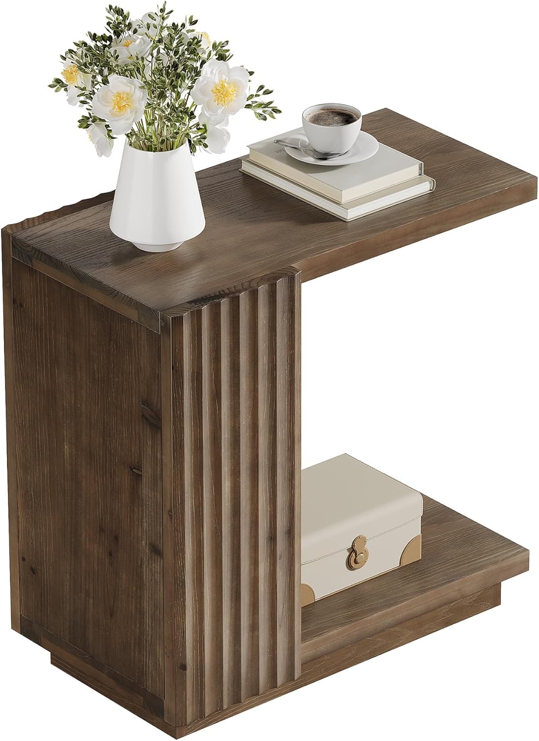 Tribesigns Table d'appoint en forme de C de 60 cm, Table étroite en bois pour canapé