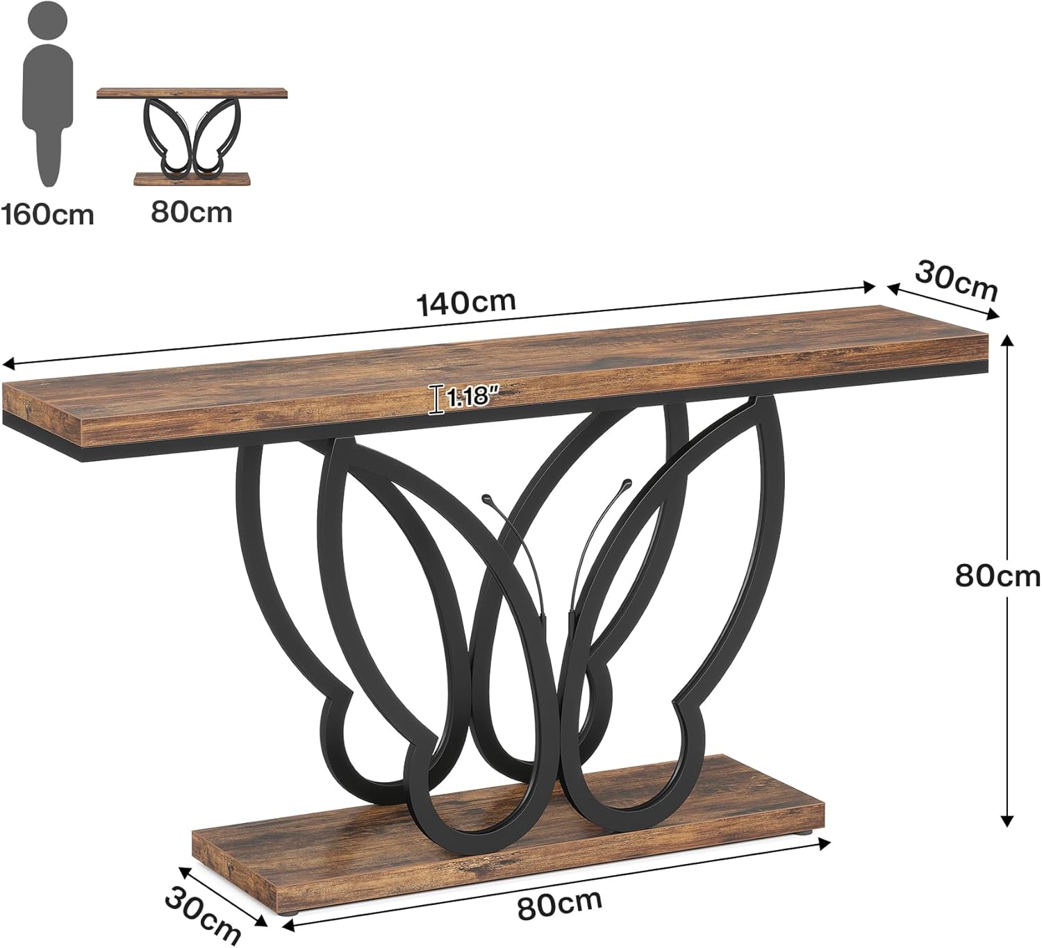Tribesigns Table Console, Table d'entrée avec Cadre en métal Papillon Tables d'appoint longue et étroite en Bois