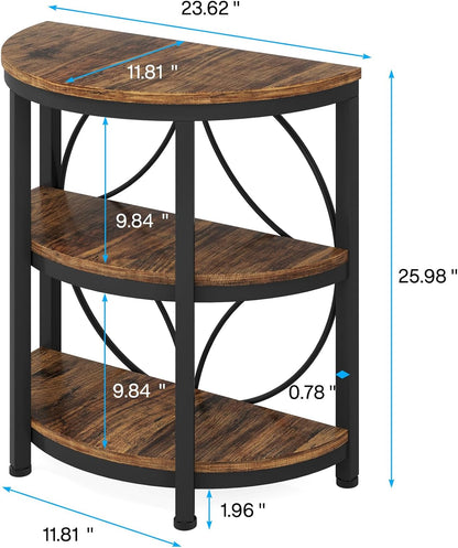 Tribesigns Table d'appoint demi-ronde, Table d'appoint demi-lune à 3 niveaux avec cadre en métal