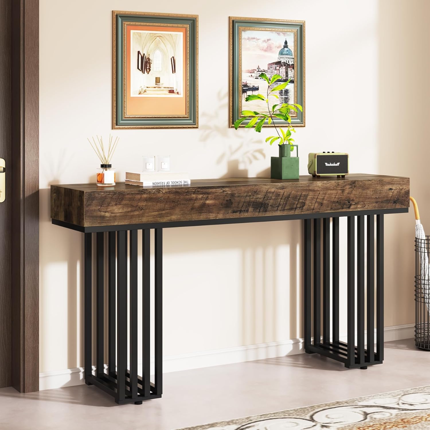 Tribesigns Table Console, Table d'entrée Industrielle avec cadre métallique élégant