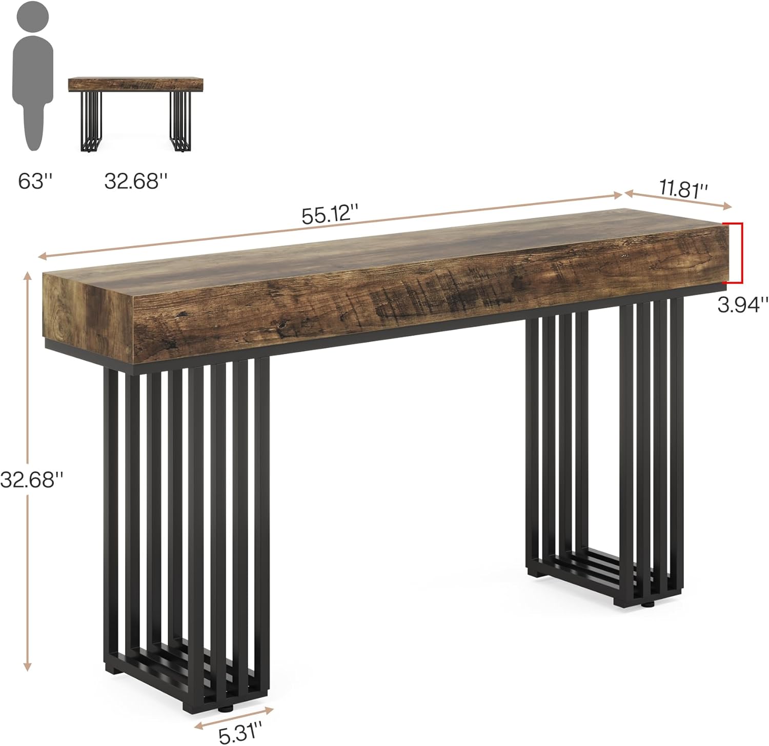 Tribesigns Table Console, Table d'entrée Industrielle avec cadre métallique élégant