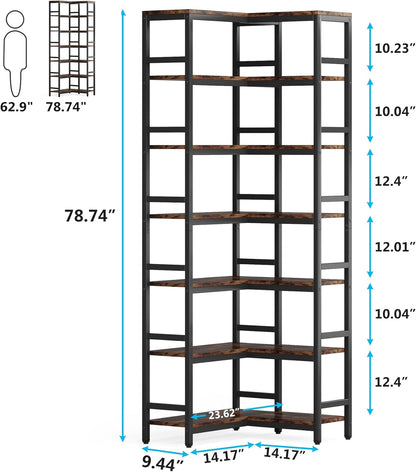 Tribesigns Bibliothèque murale à 7 étagères, Grande étagère d'angle industrielle