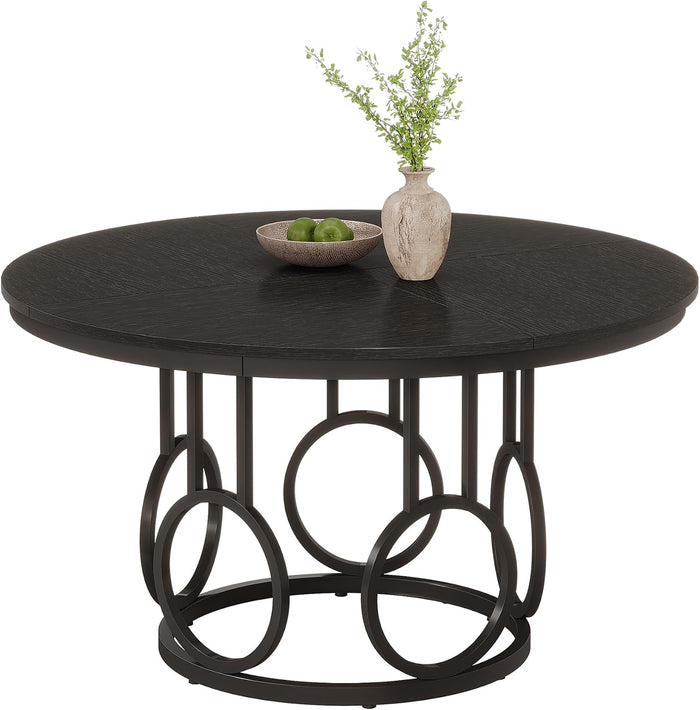 Tribesigns Table à manger rustique avec pieds en métal et table de cuisine ronde