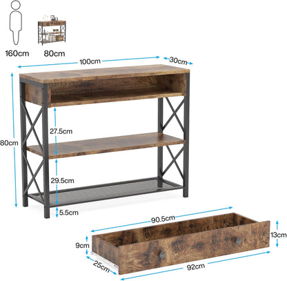 Tribesigns Table Console en Bois et métal à 2 Niveaux, Table de Couloir Console d'entrée avec tiroir et étagères de Rangement