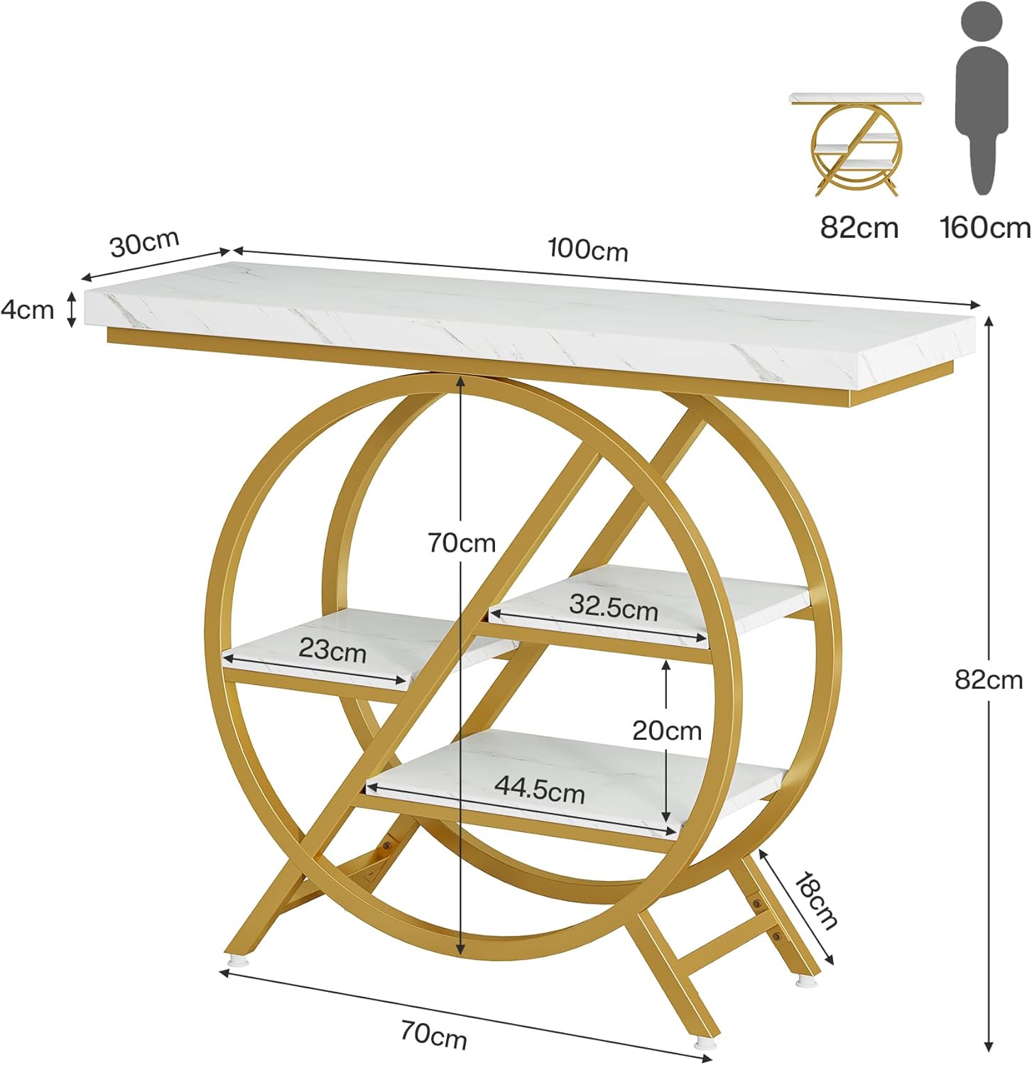 Tribesigns Table console, Table de canapé 100 cm Table d'entrée à 4 niveaux avec cadre géométrique